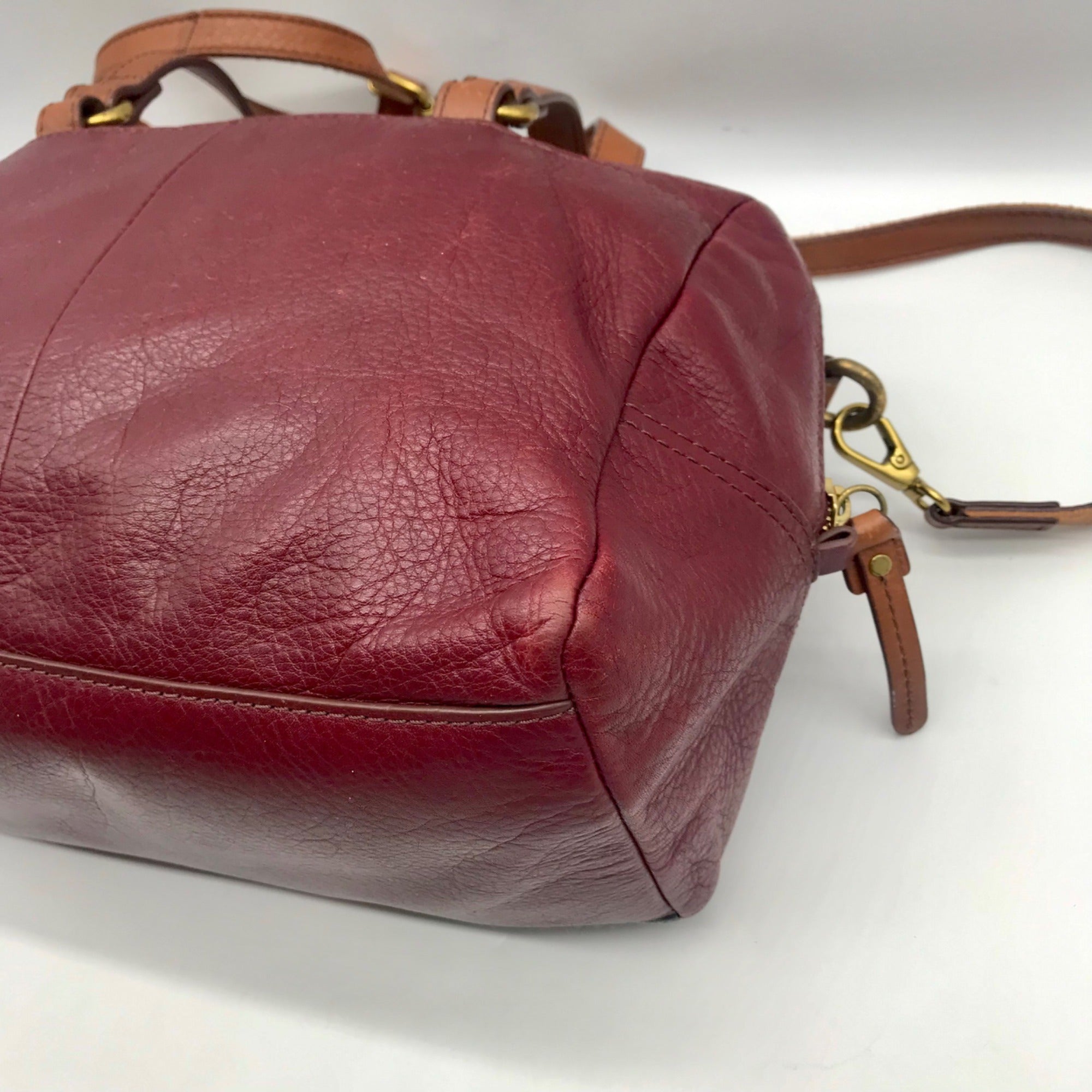 Fossil Red Leather Patchwork Satchel Bag