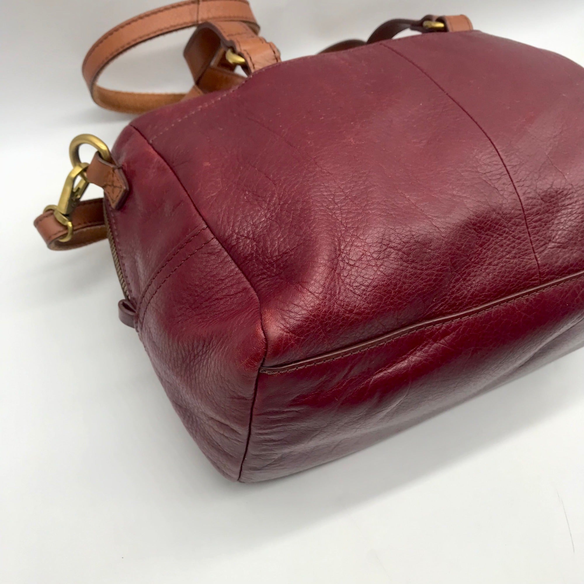 Fossil Red Leather Patchwork Satchel Bag