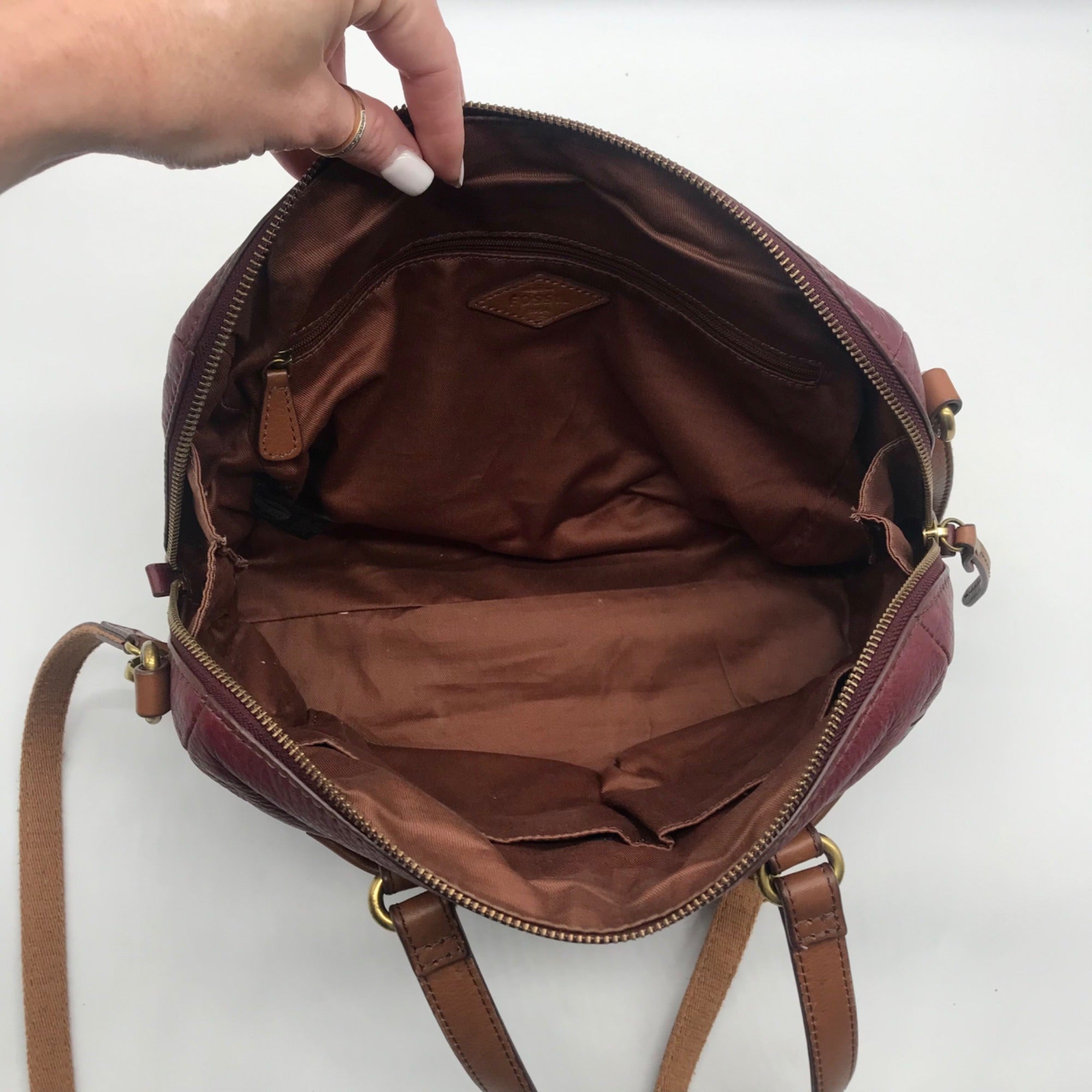 Fossil Red Leather Patchwork Satchel Bag