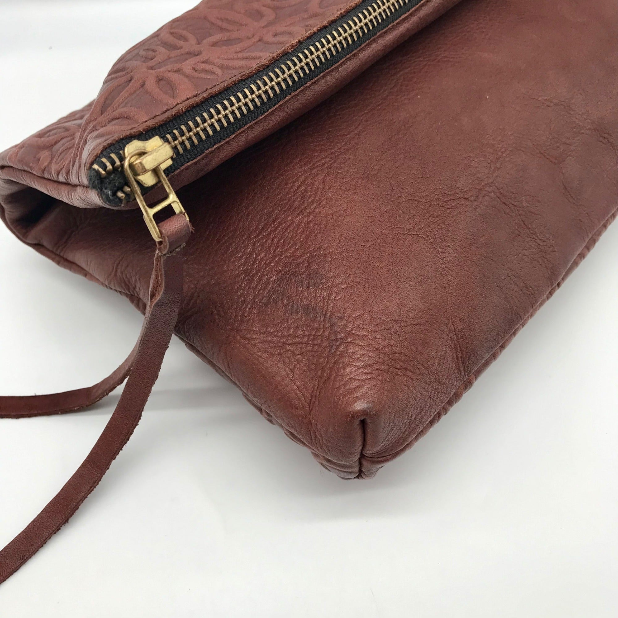 Alex And Ani Brown Leather Gabriel Fold Over Clutch
