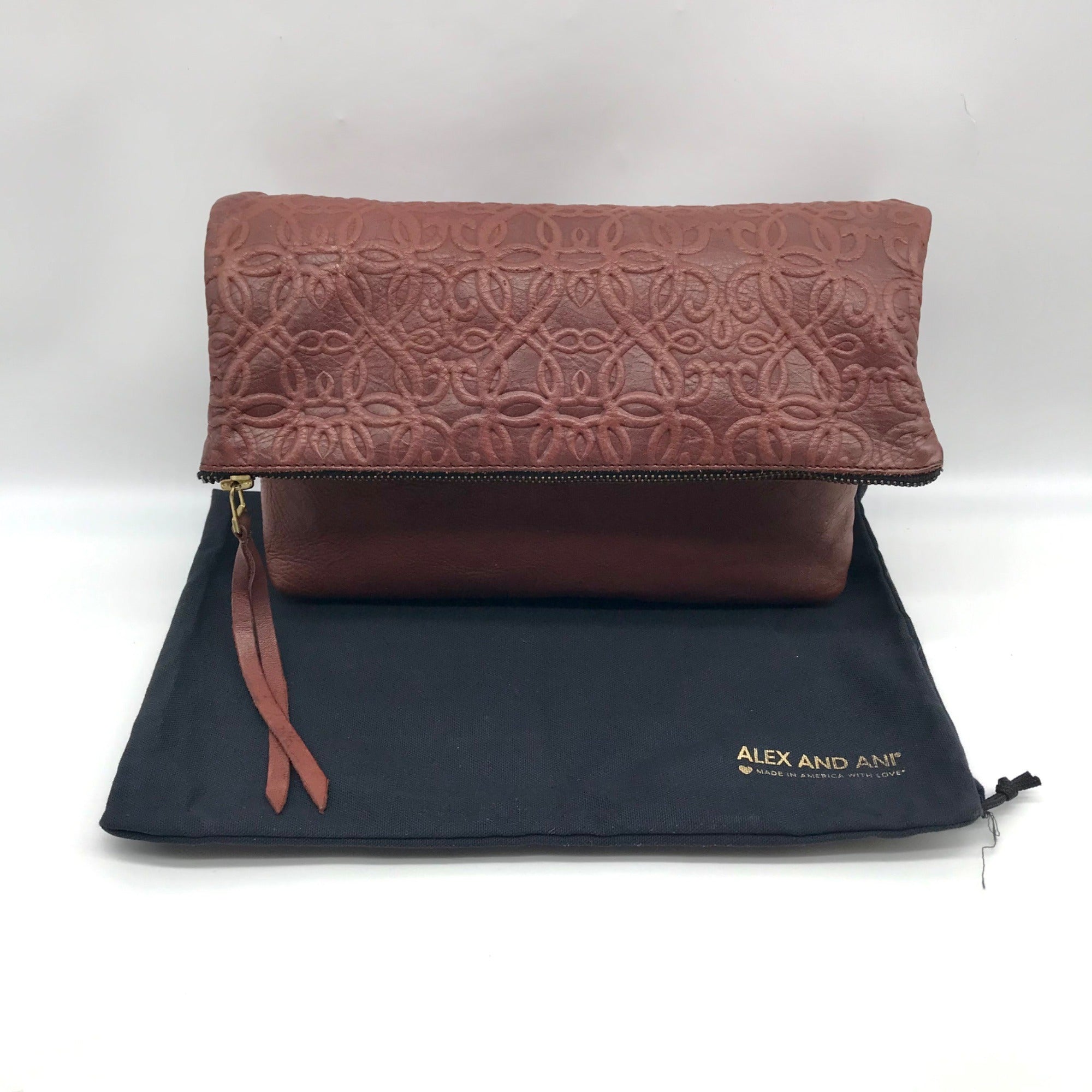 Alex And Ani Brown Leather Gabriel Fold Over Clutch