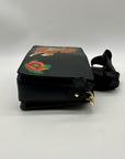 Anuschka Hand-Painted Leather Black Floral and Cheetah Design Crossbody