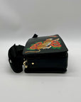 Anuschka Hand-Painted Leather Black Floral and Cheetah Design Crossbody