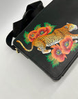 Anuschka Hand-Painted Leather Black Floral and Cheetah Design Crossbody