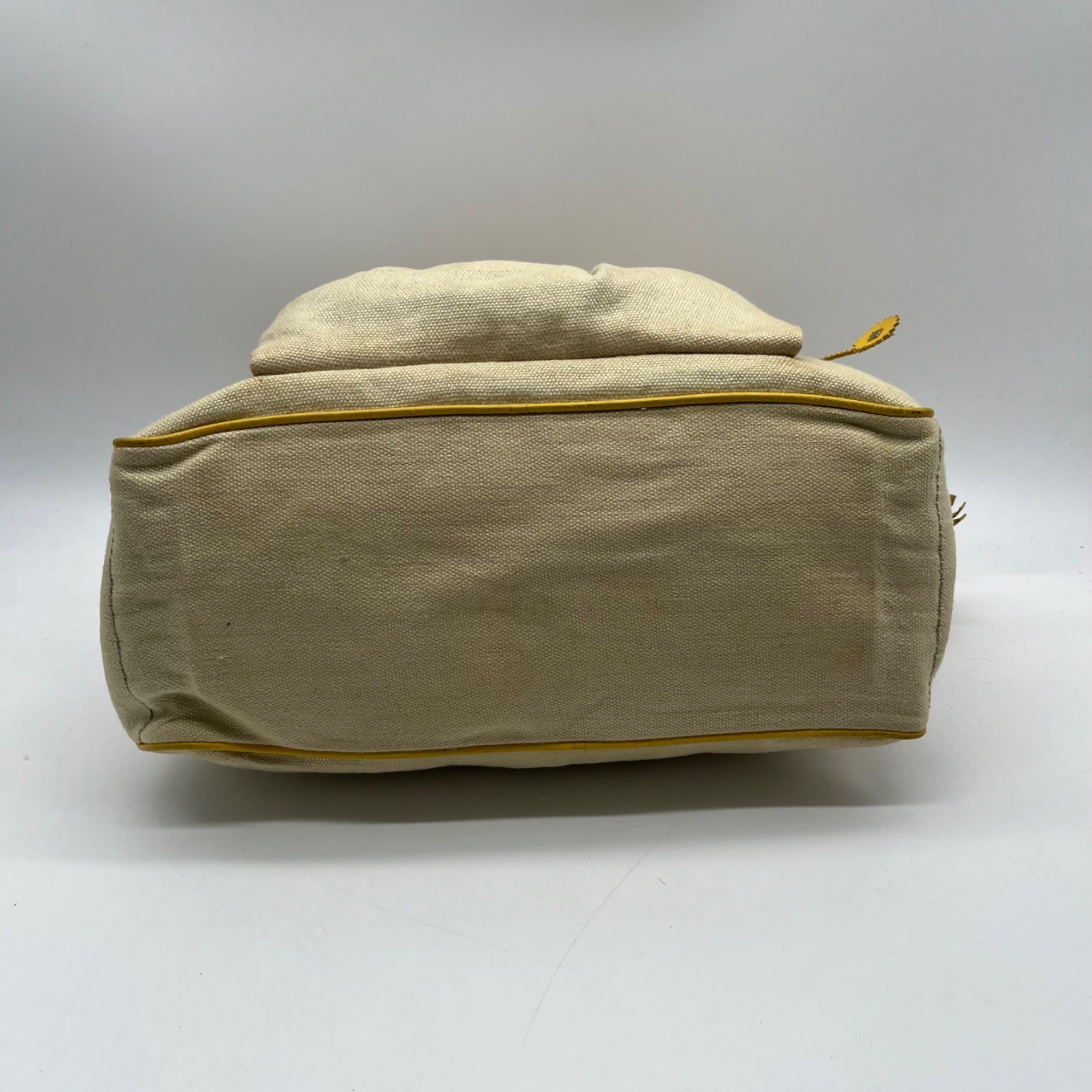 Celine Beige And Yellow Canvas Boogie Satchel Bag