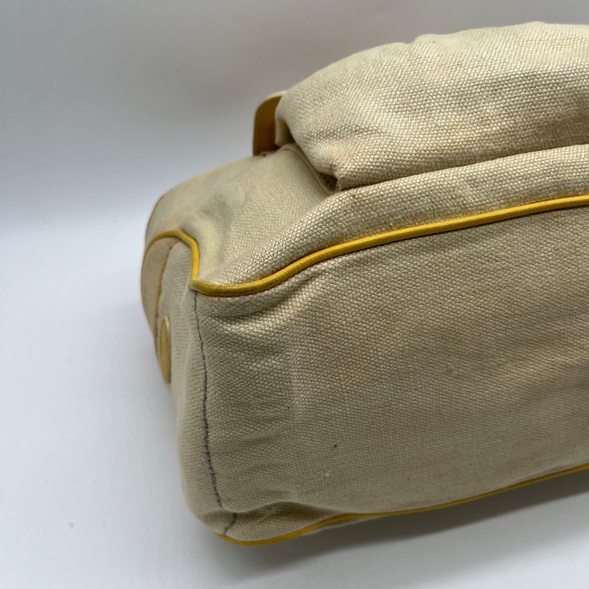 Celine Beige And Yellow Canvas Boogie Satchel Bag