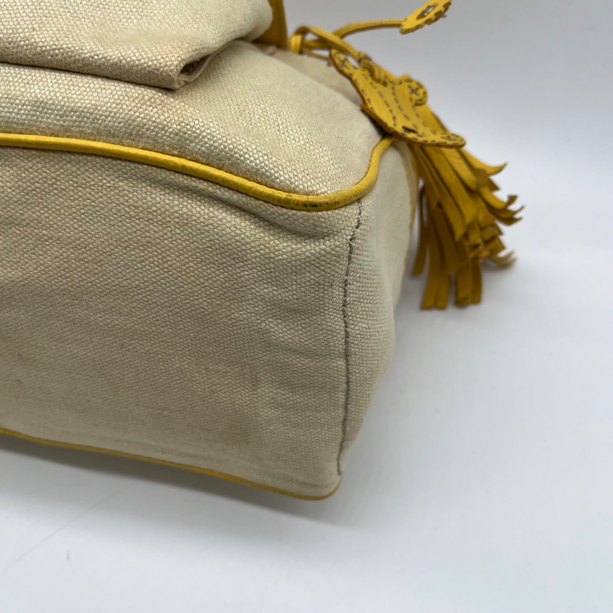 Celine Beige And Yellow Canvas Boogie Satchel Bag