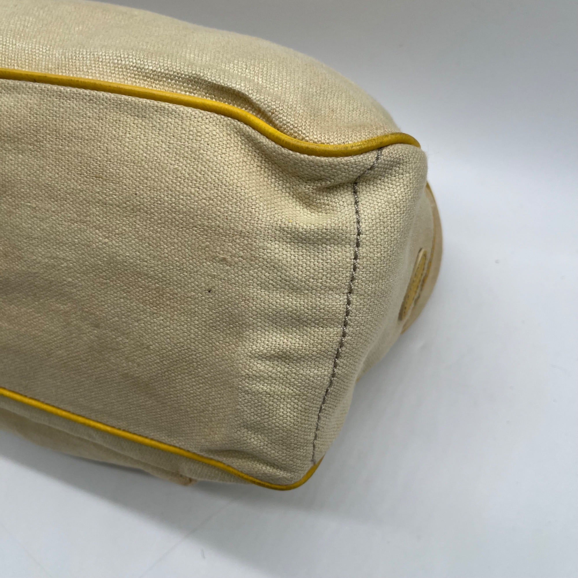 Celine Beige And Yellow Canvas Boogie Satchel Bag