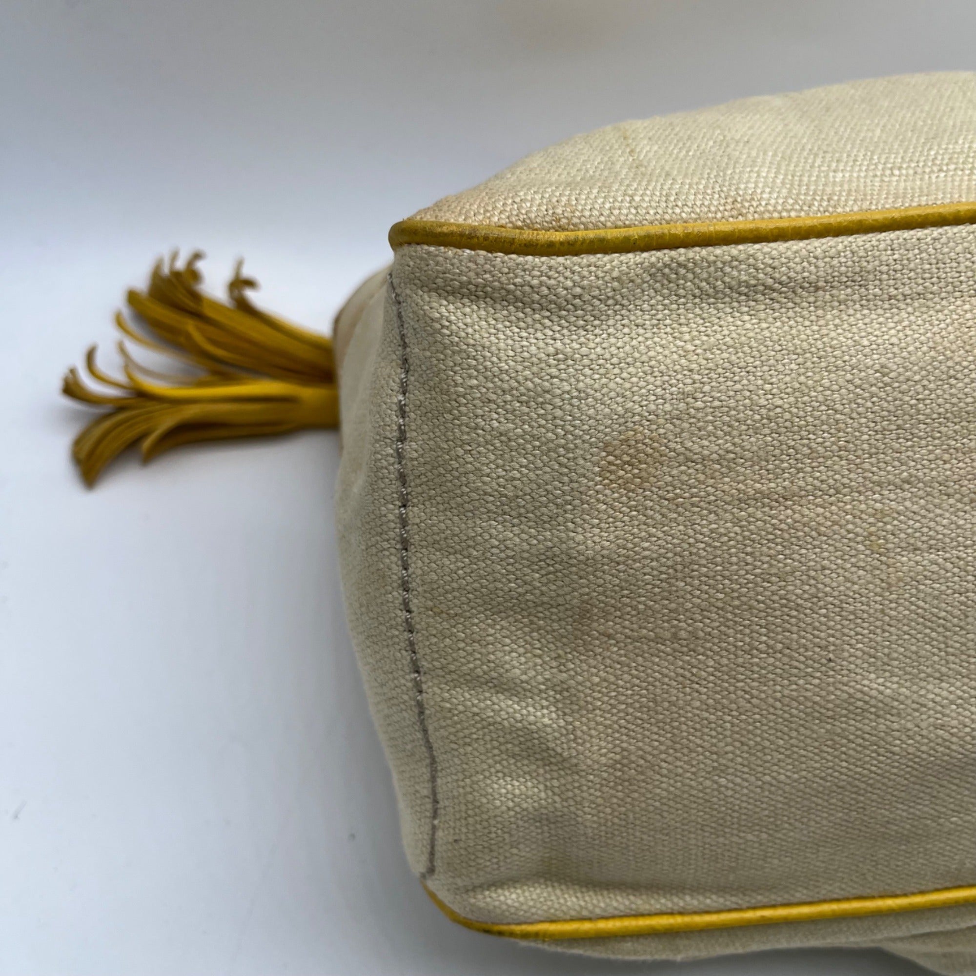 Celine Beige And Yellow Canvas Boogie Satchel Bag