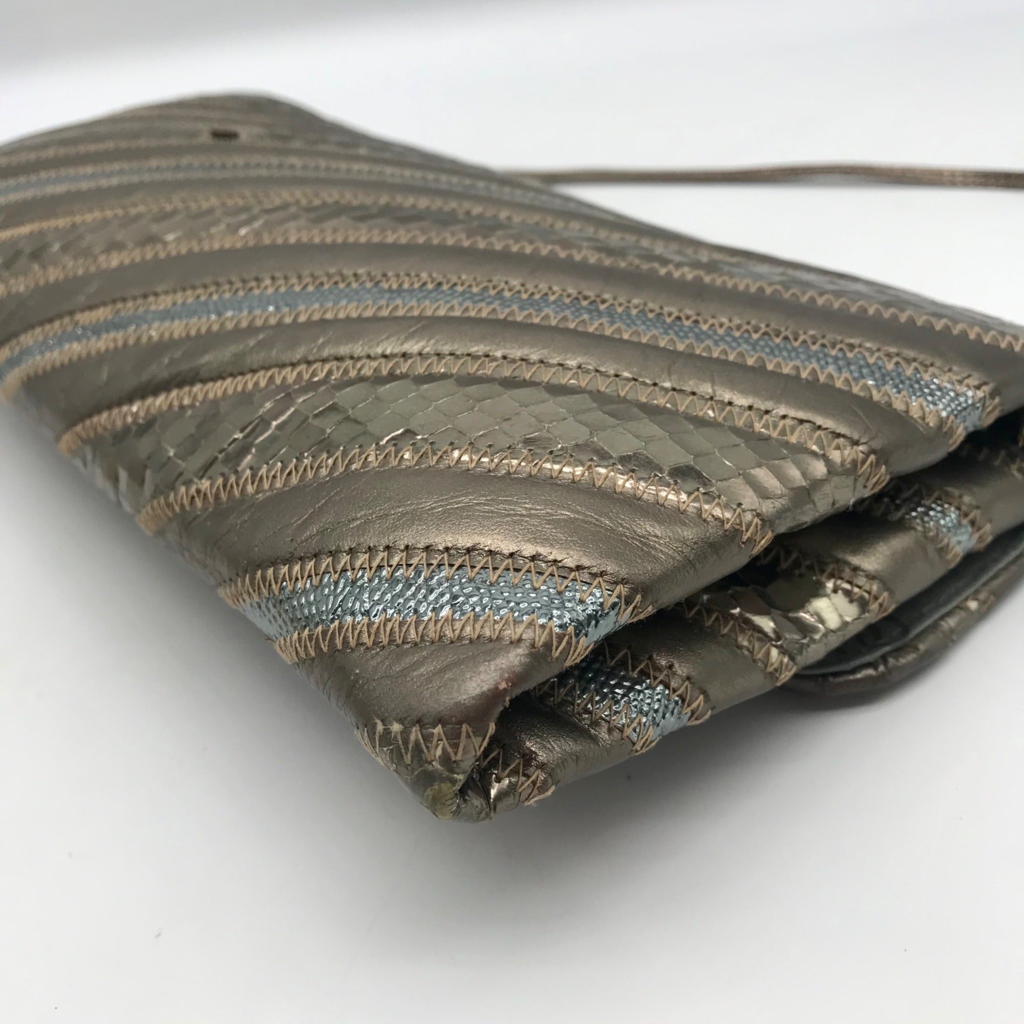 Oleg Cassini Vintage Metallic Snakeskin Leather Crossbody Clutch