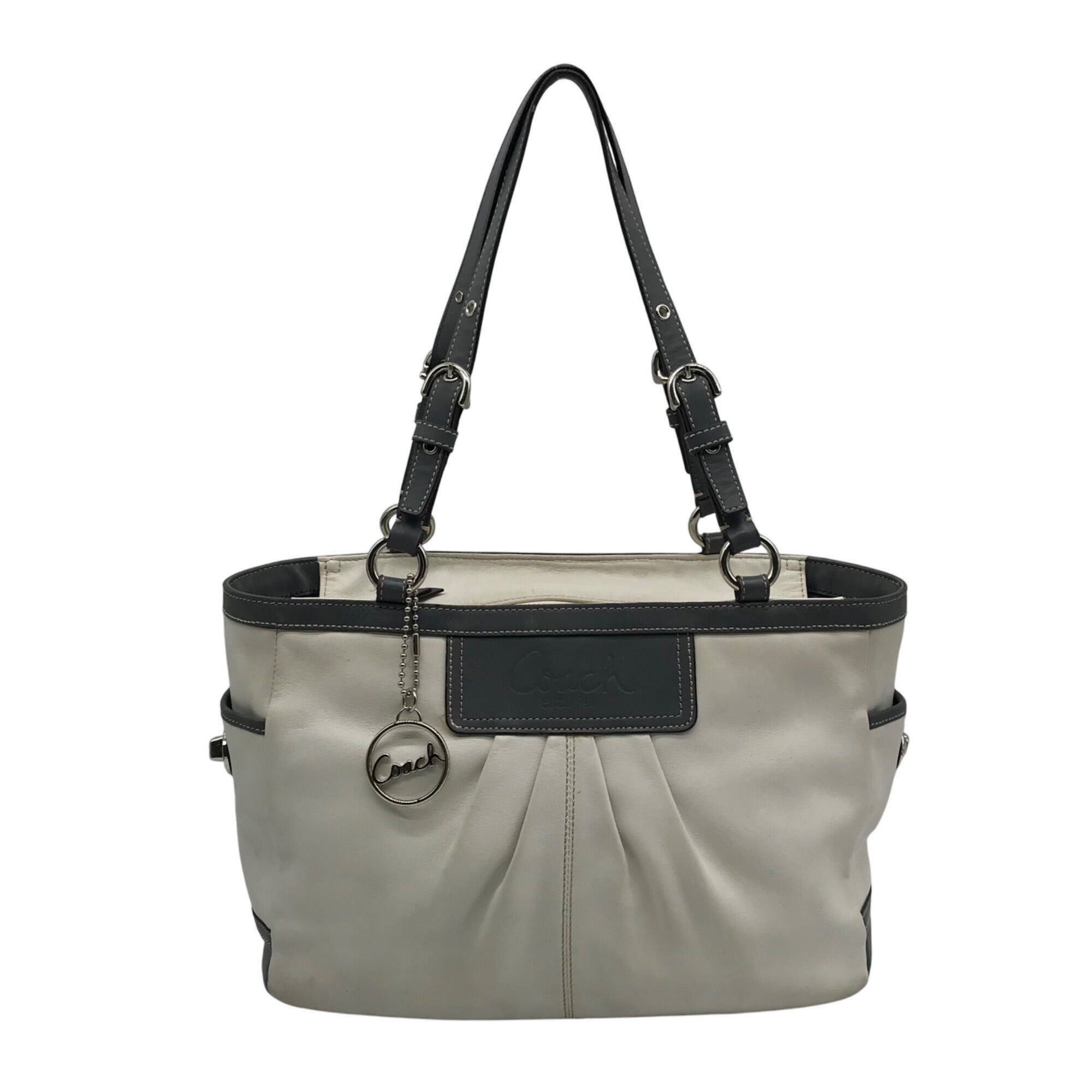 Coach Off White &amp; Grey Pleated Leather Gallery Tote Bag F13759