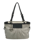 Coach Off White & Grey Pleated Leather Gallery Tote Bag F13759