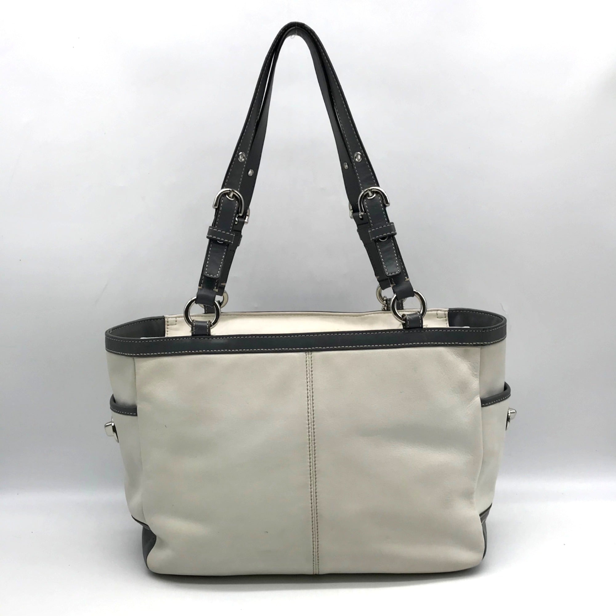 Coach Off White &amp; Grey Pleated Leather Gallery Tote Bag F13759