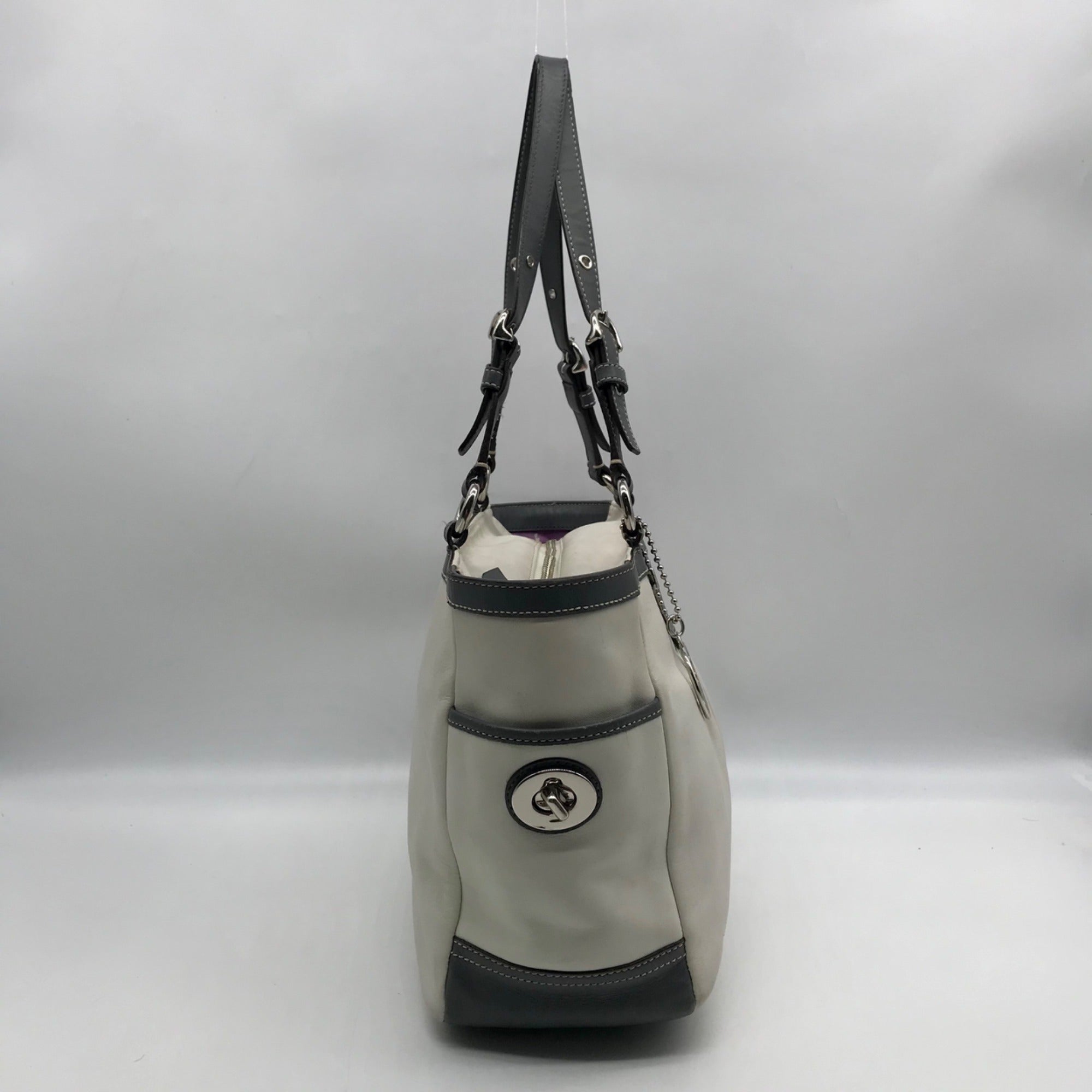 Coach Off White &amp; Grey Pleated Leather Gallery Tote Bag F13759