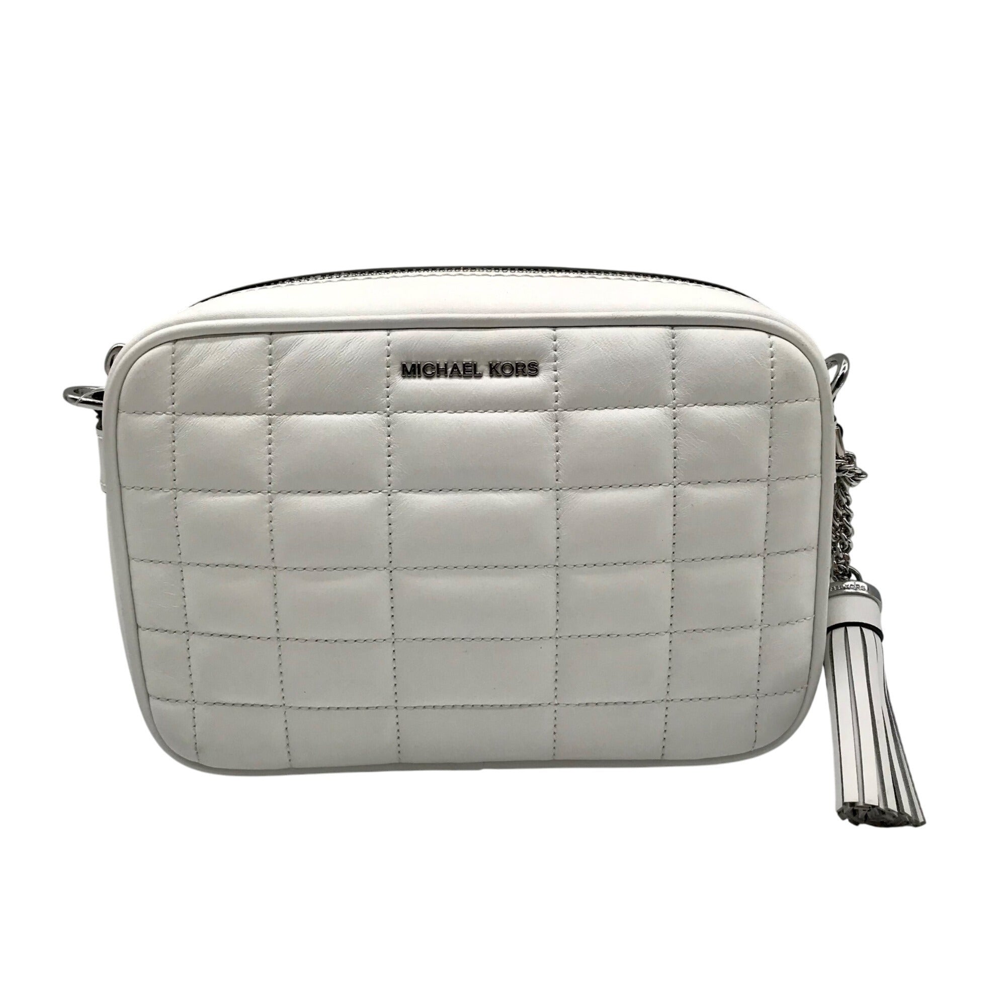 Michael Kors Optic White Quilted Leather Jet Set Crossbody Bag