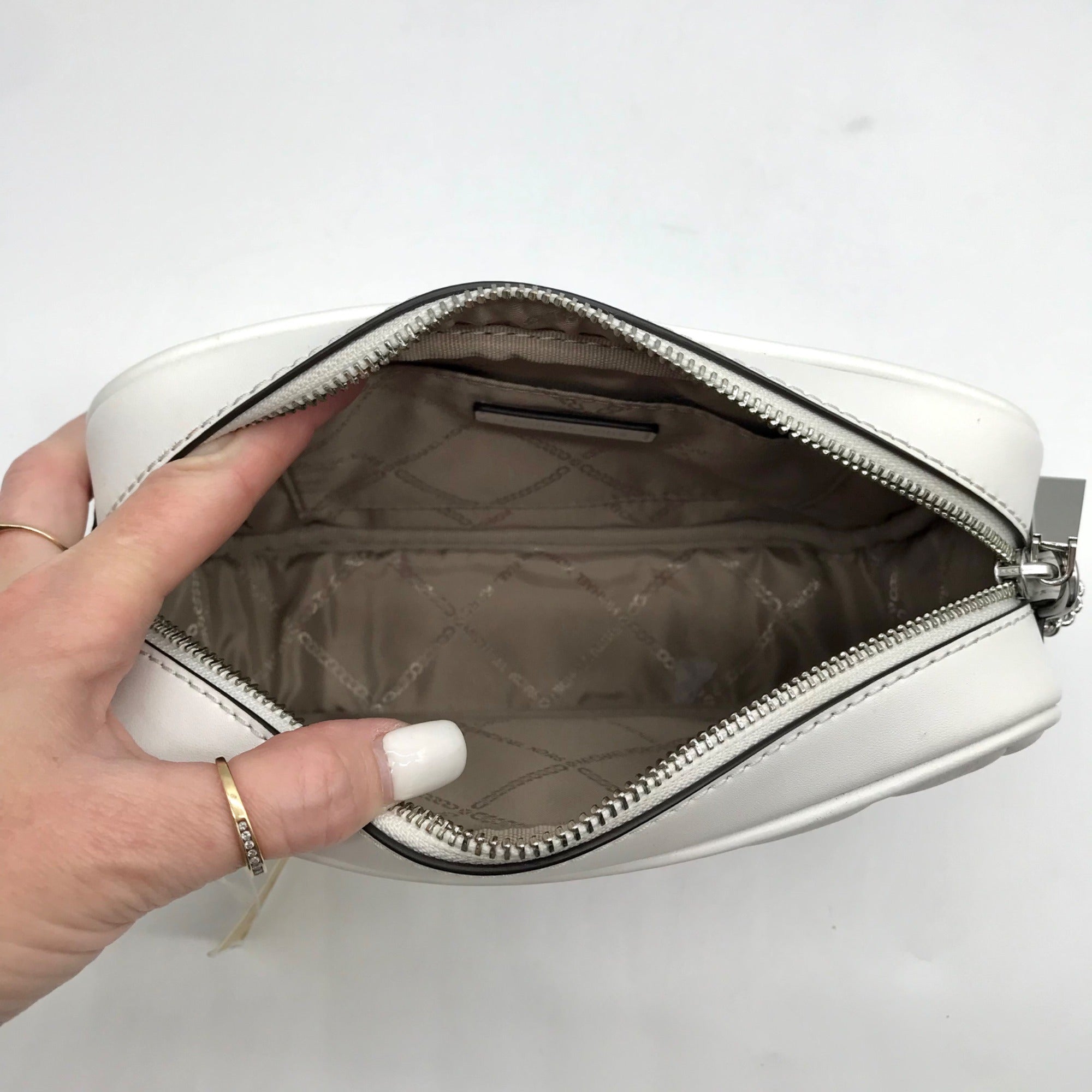 Michael Kors Optic White Quilted Leather Jet Set Crossbody Bag
