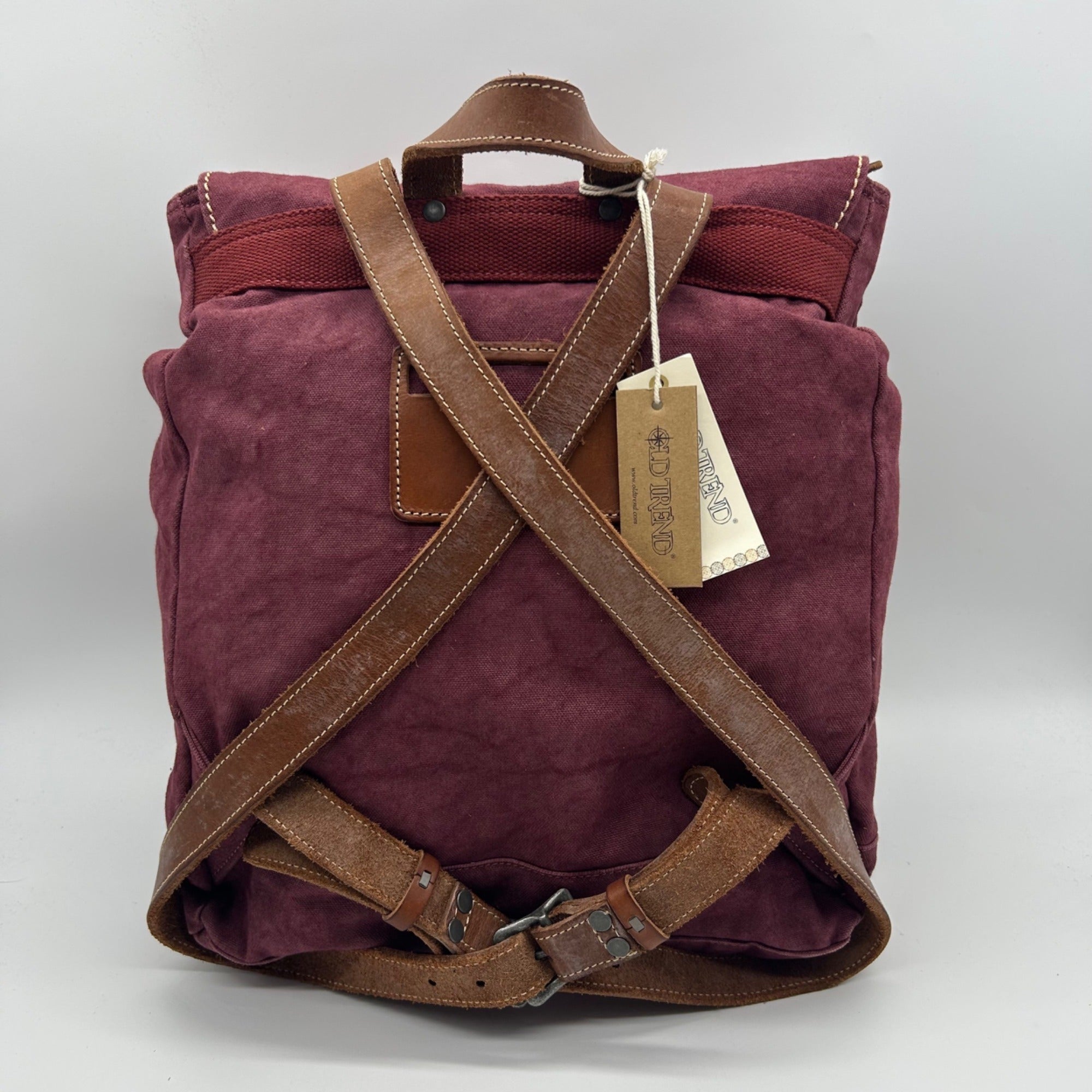 Old Trend Burgundy &amp; Brown Canvas With Leather Trim KnoxBackpack