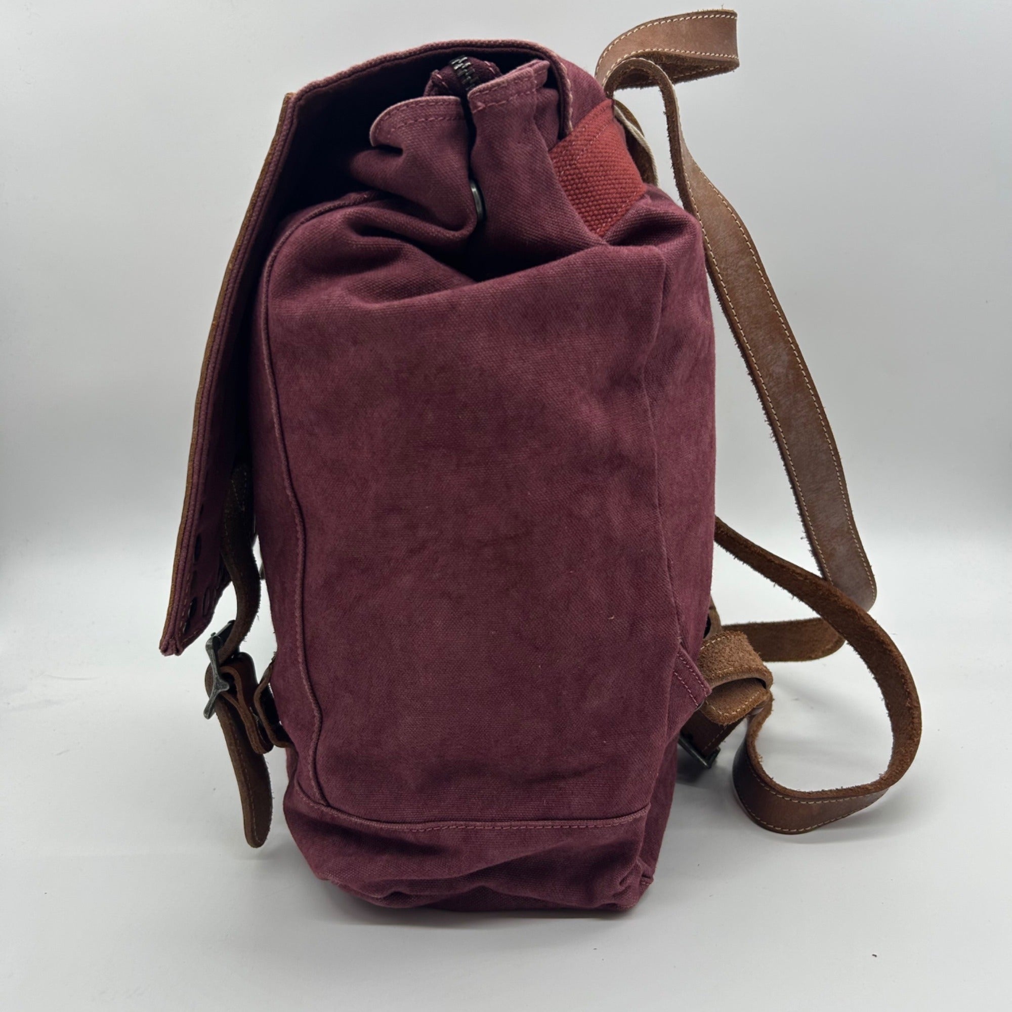 Old Trend Burgundy &amp; Brown Canvas With Leather Trim KnoxBackpack