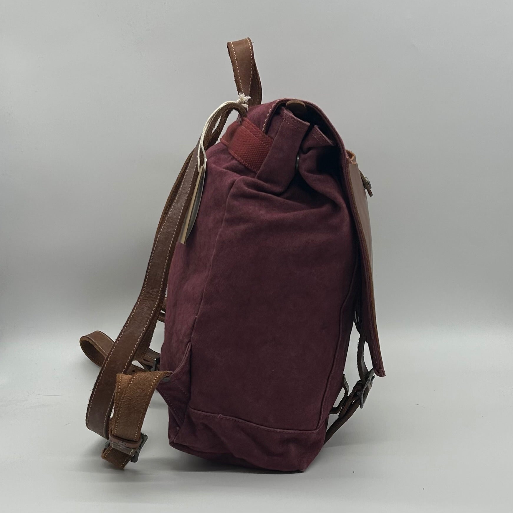 Old Trend Burgundy &amp; Brown Canvas With Leather Trim KnoxBackpack