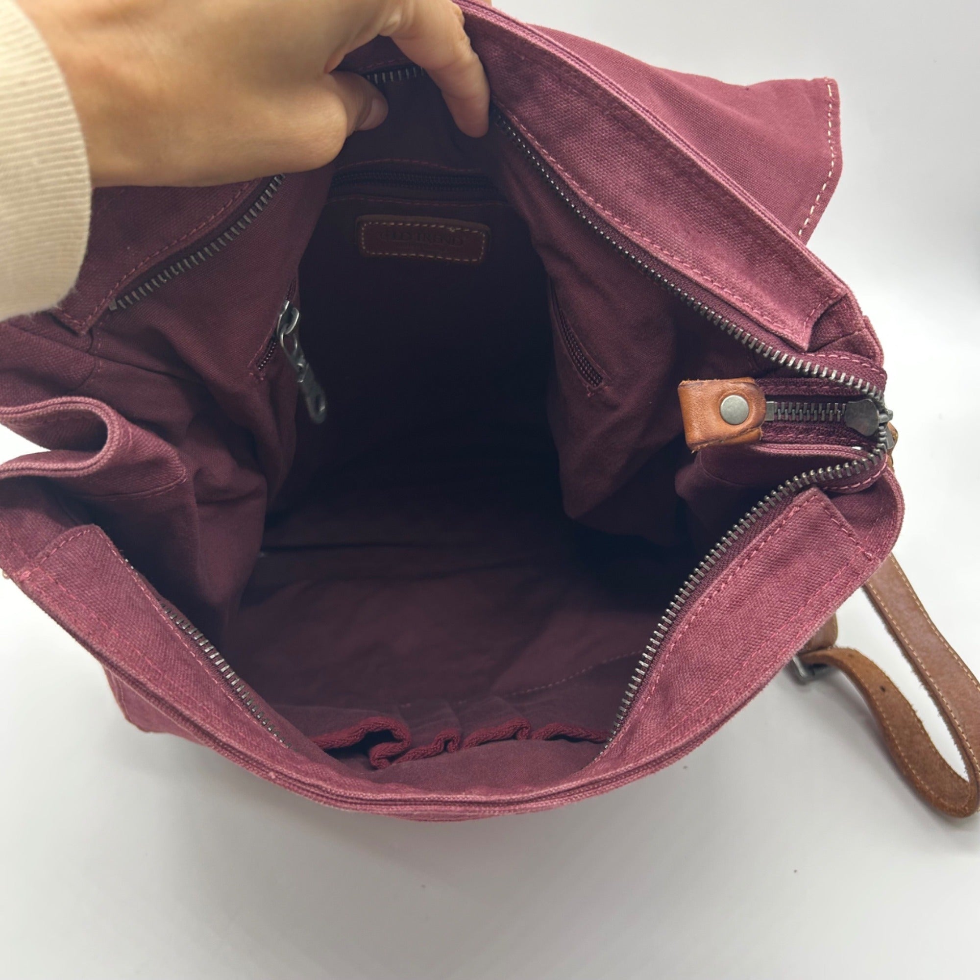 Old Trend Burgundy &amp; Brown Canvas With Leather Trim KnoxBackpack