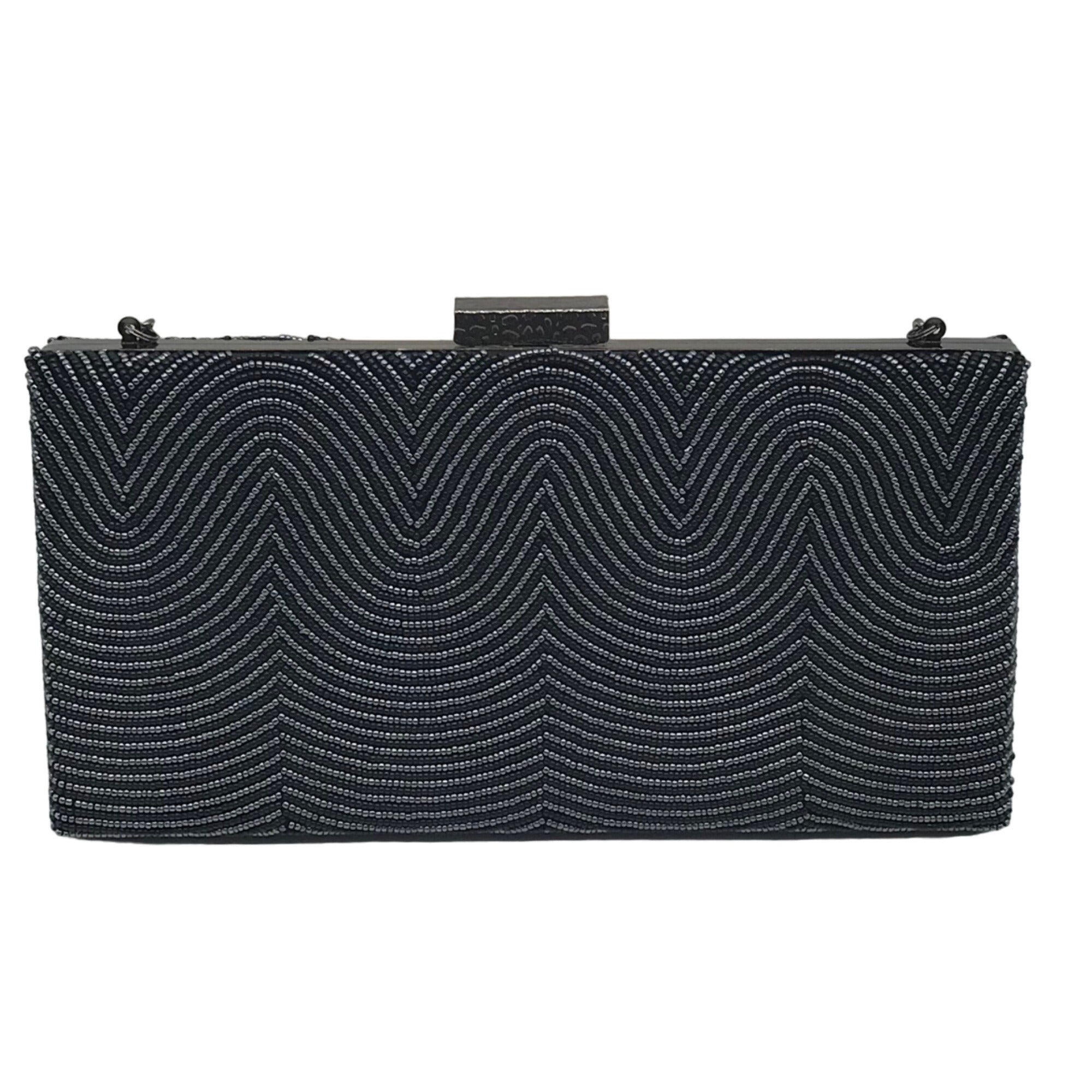 Sondra Roberts Black Beaded Box Clutch