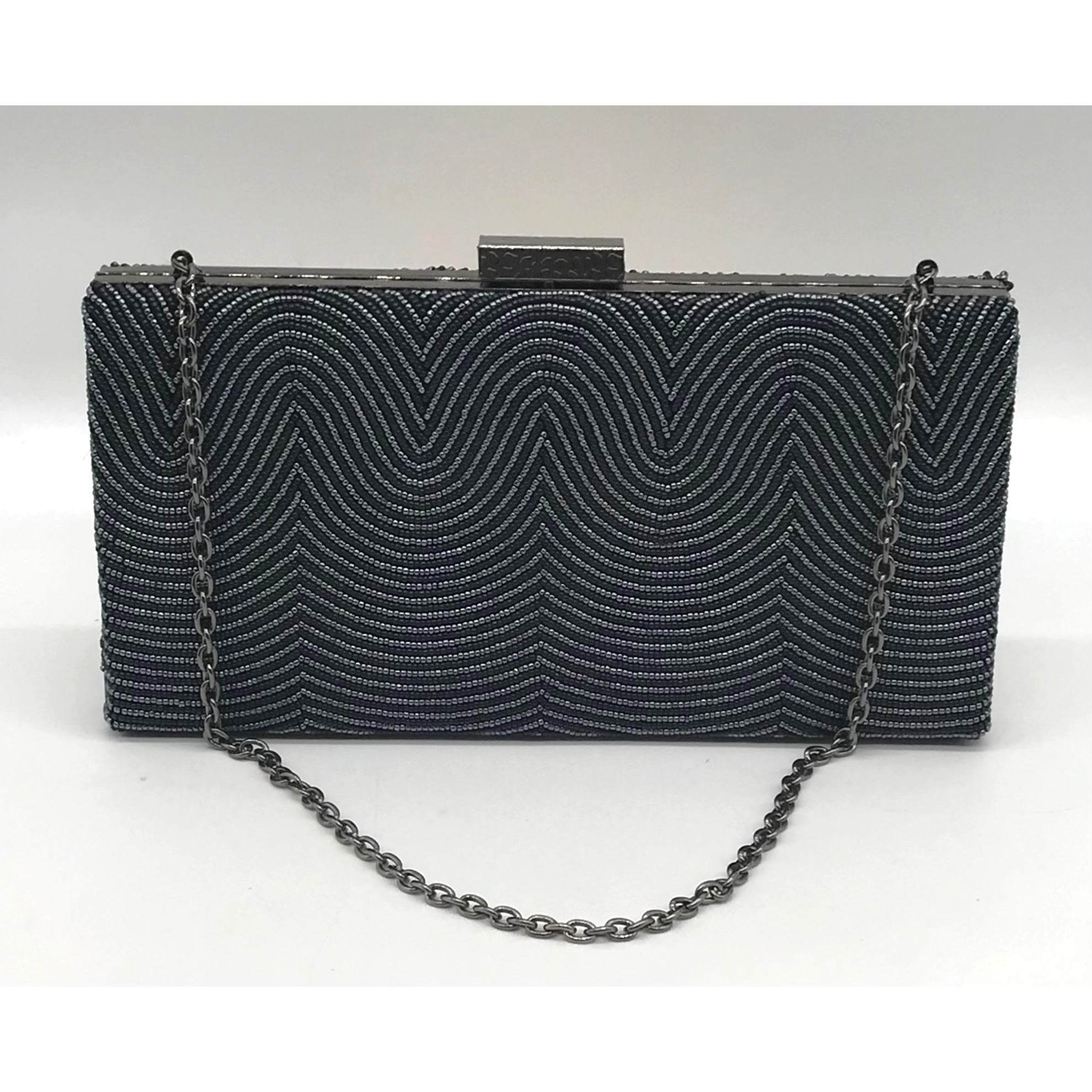 Sondra Roberts Black Beaded Box Clutch