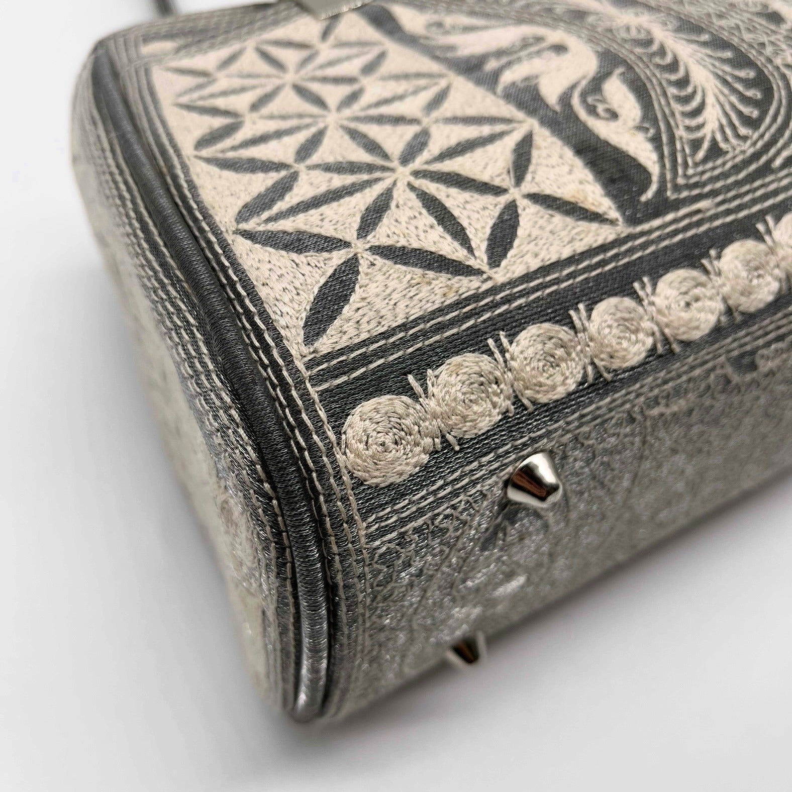 Laga Design Manor Blue &amp; White Damai Embroidered Vegan Handbag
