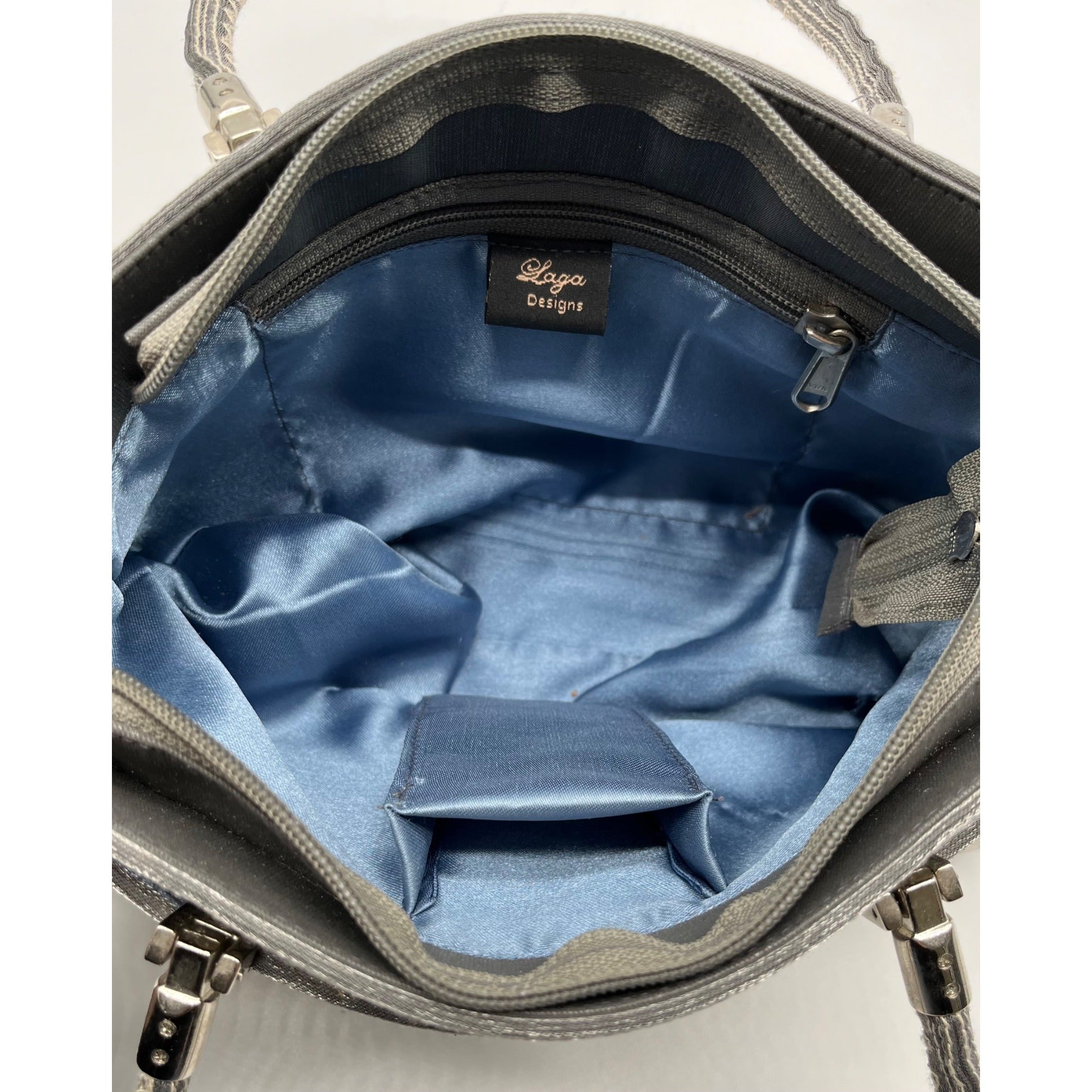 Laga Design Manor Blue &amp; White Damai Embroidered Vegan Handbag