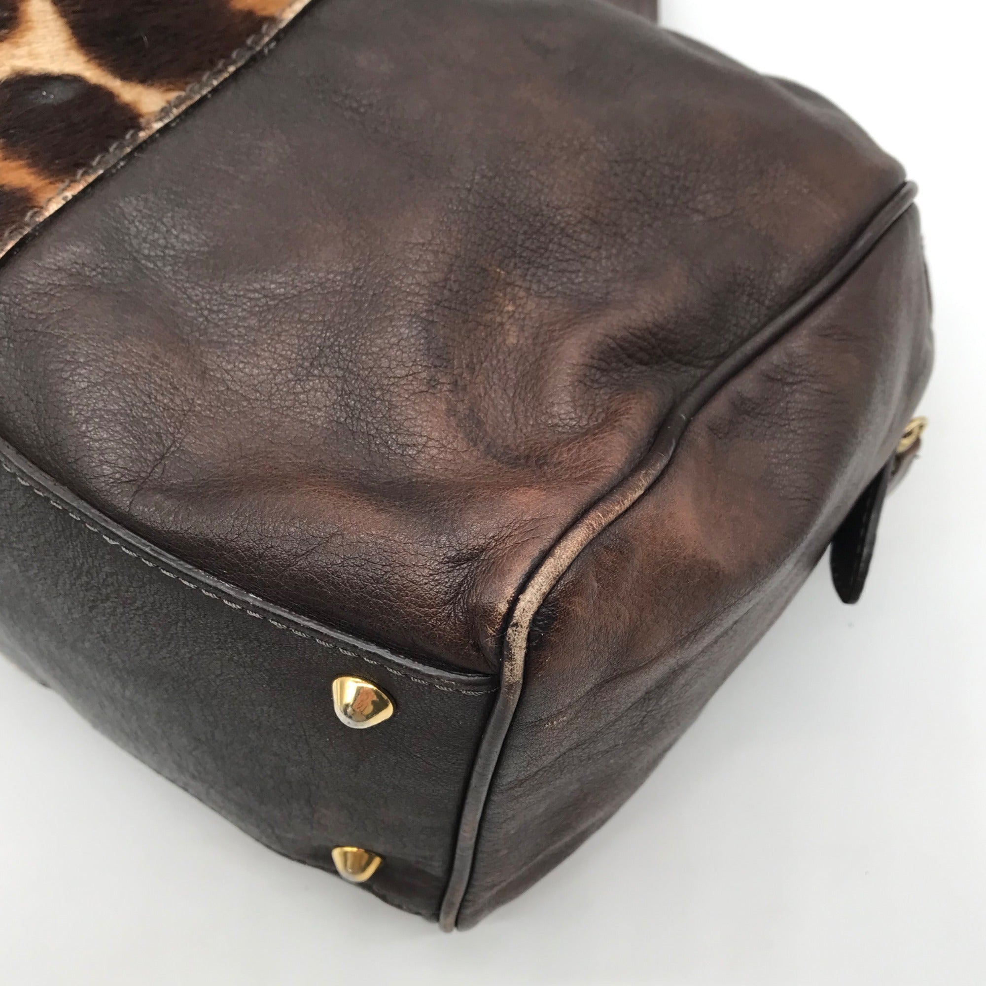 Doncaster Brown with Leopard Print Leather Satchel