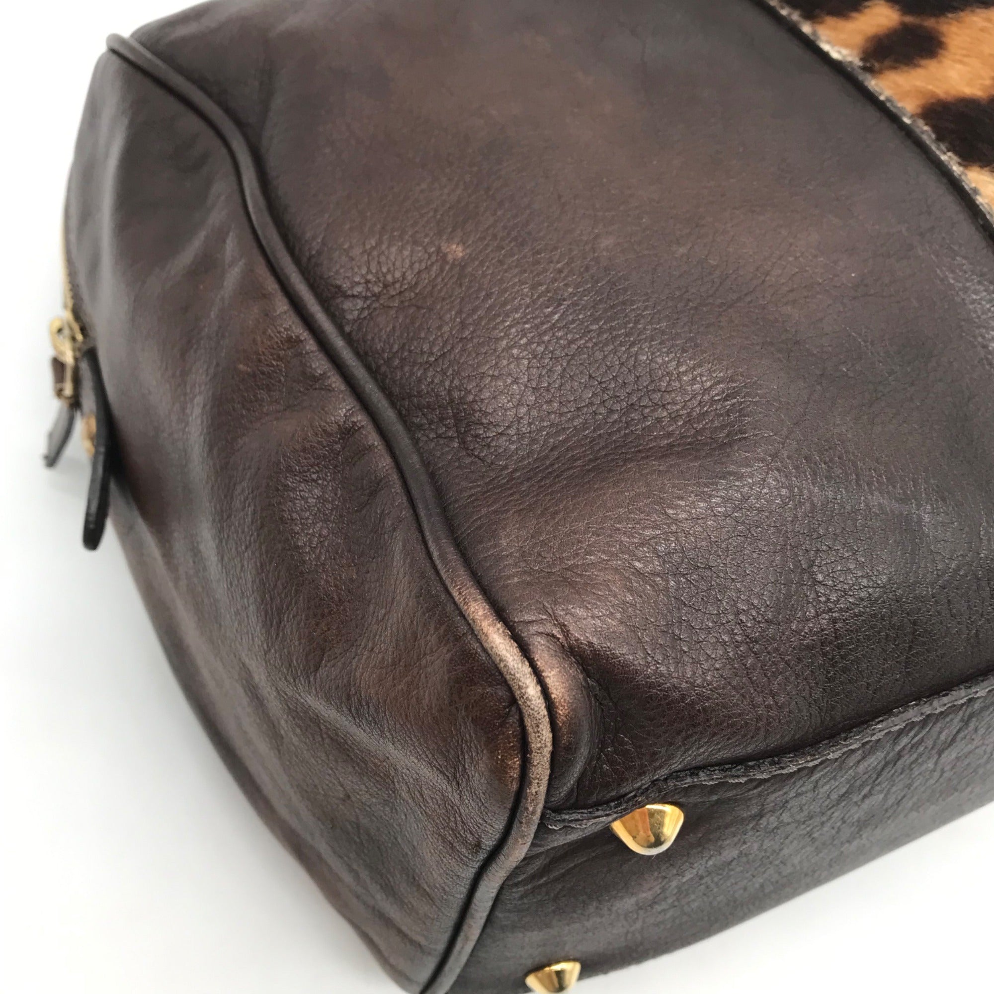 Doncaster Brown with Leopard Print Leather Satchel