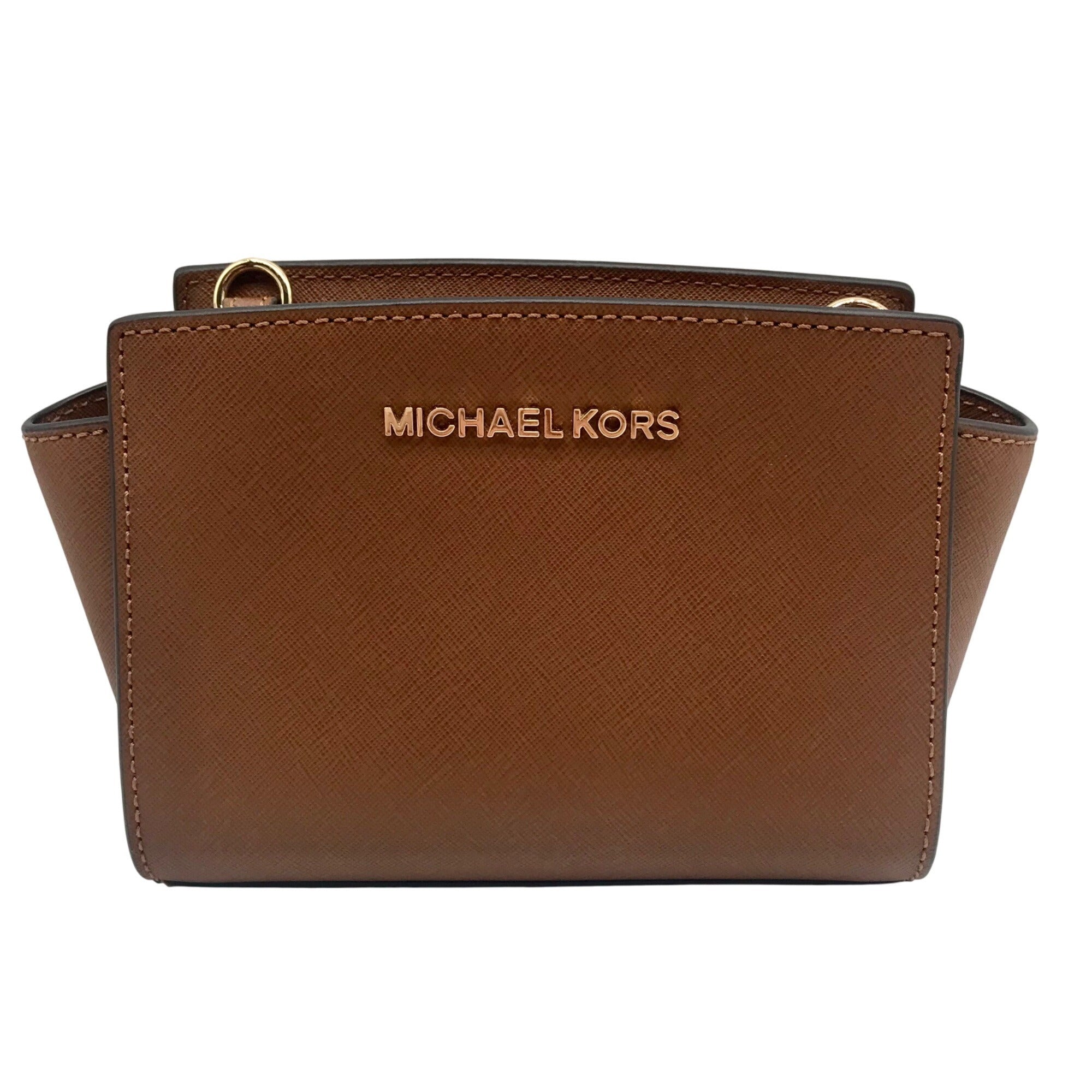 Michael Kors Brown Leather Mini Selma Crossbody Bag