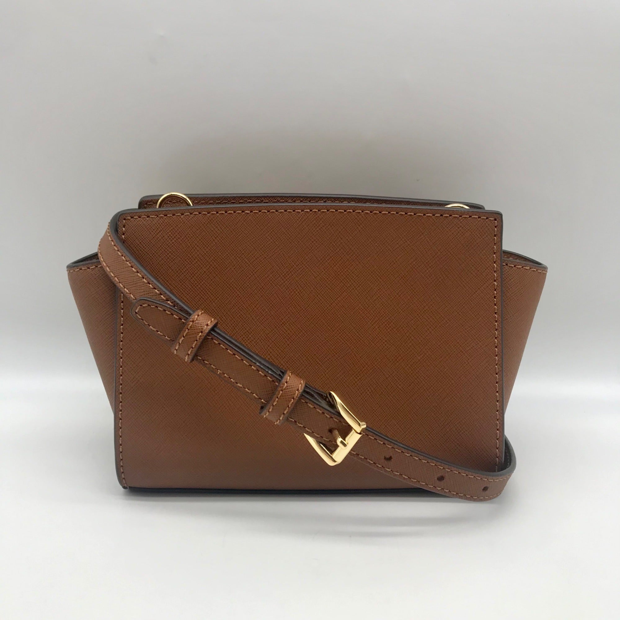 Michael Kors Brown Leather Mini Selma Crossbody Bag