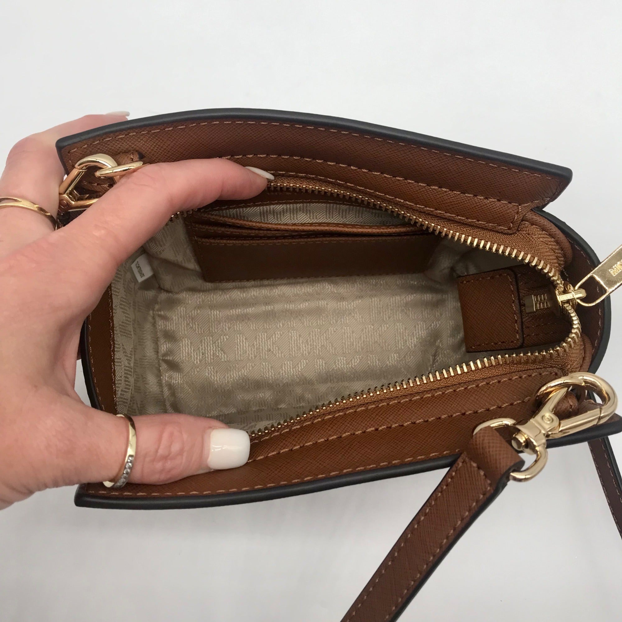 Michael Kors Brown Leather Mini Selma Crossbody Bag