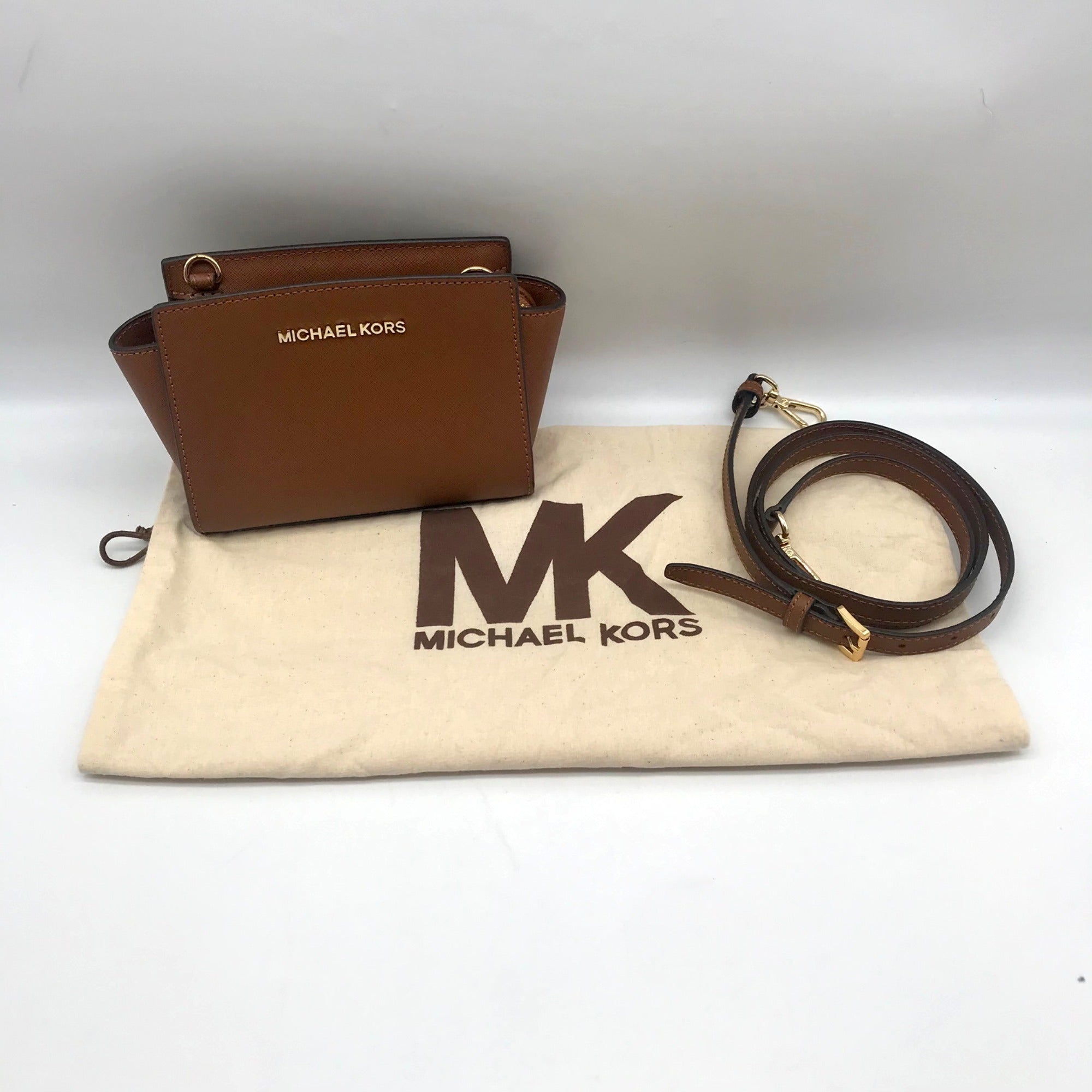 Michael Kors Brown Leather Mini Selma Crossbody Bag