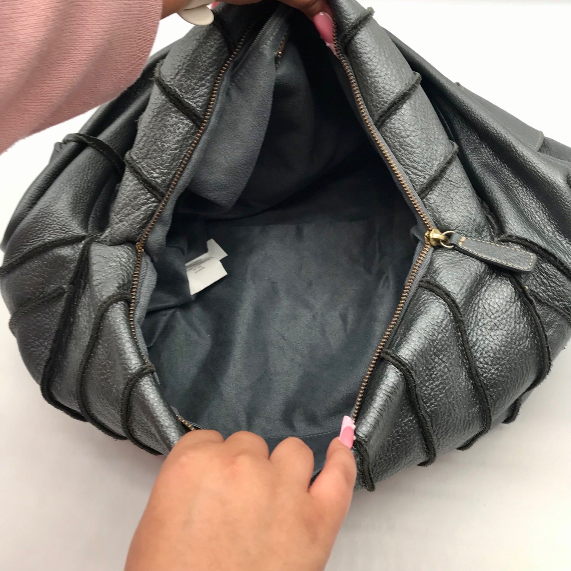 Aqua Madonna Gray Leather Hobo Bag