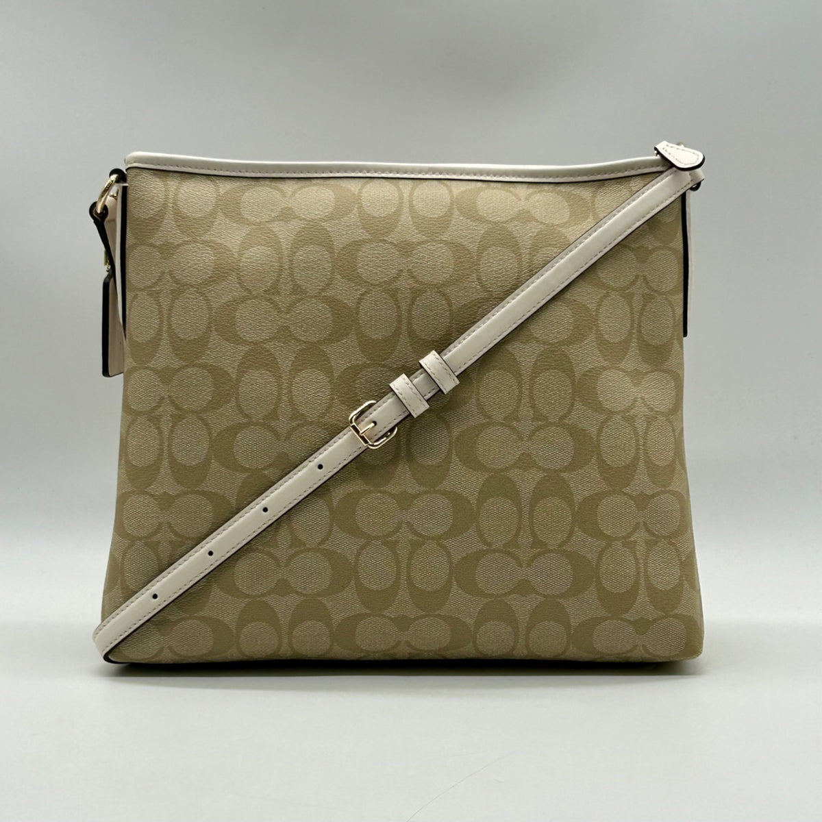 Coach Khaki And White Signature Coated Canvas Crossbody Bag-F58297