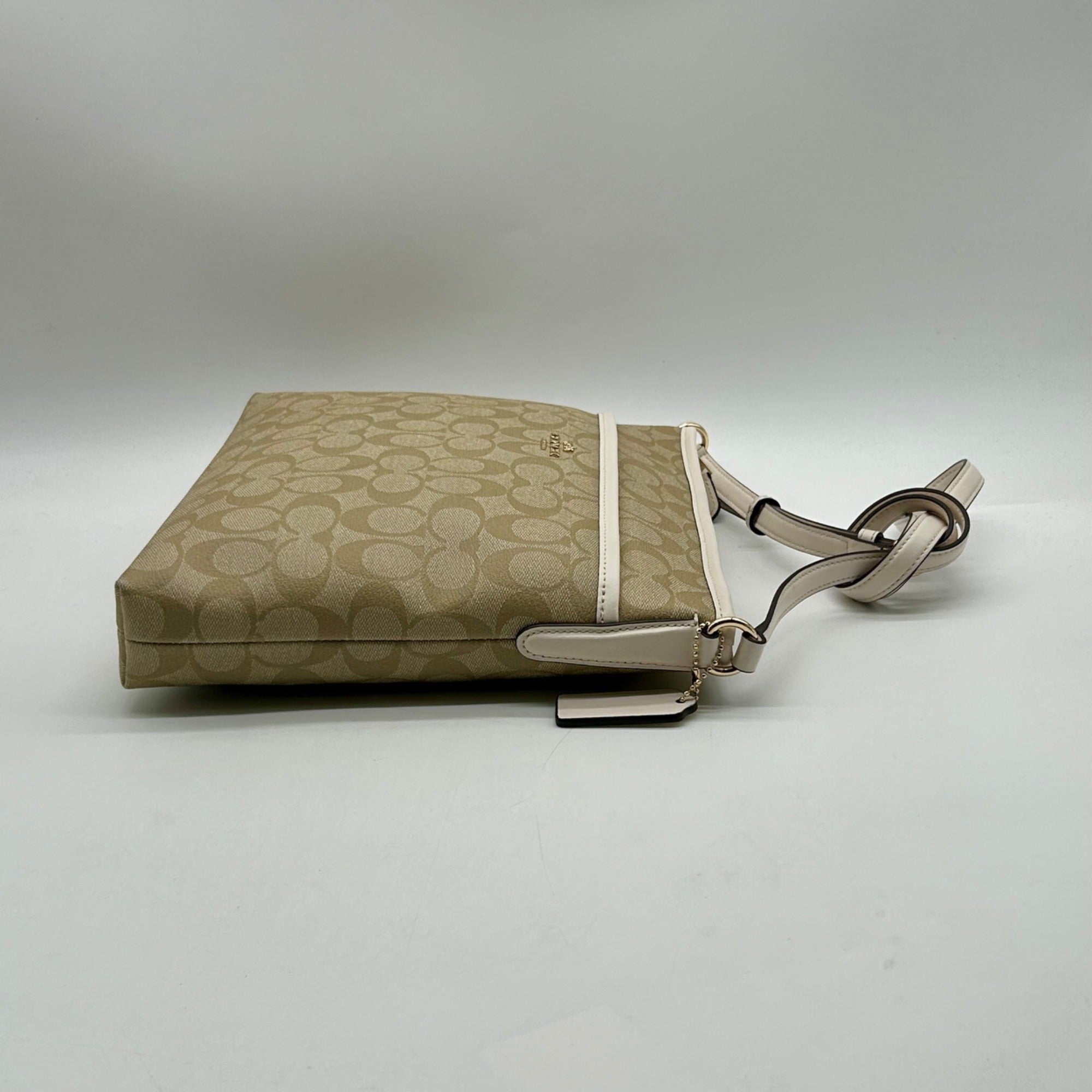 Coach Khaki And White Signature Coated Canvas Crossbody Bag-F58297