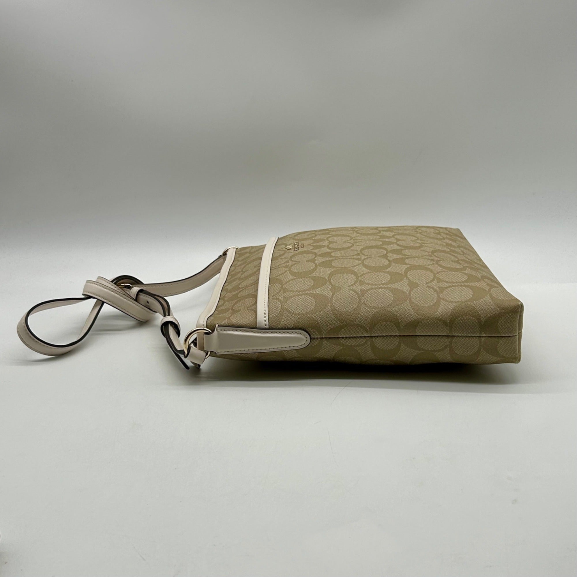 Coach Khaki And White Signature Coated Canvas Crossbody Bag-F58297