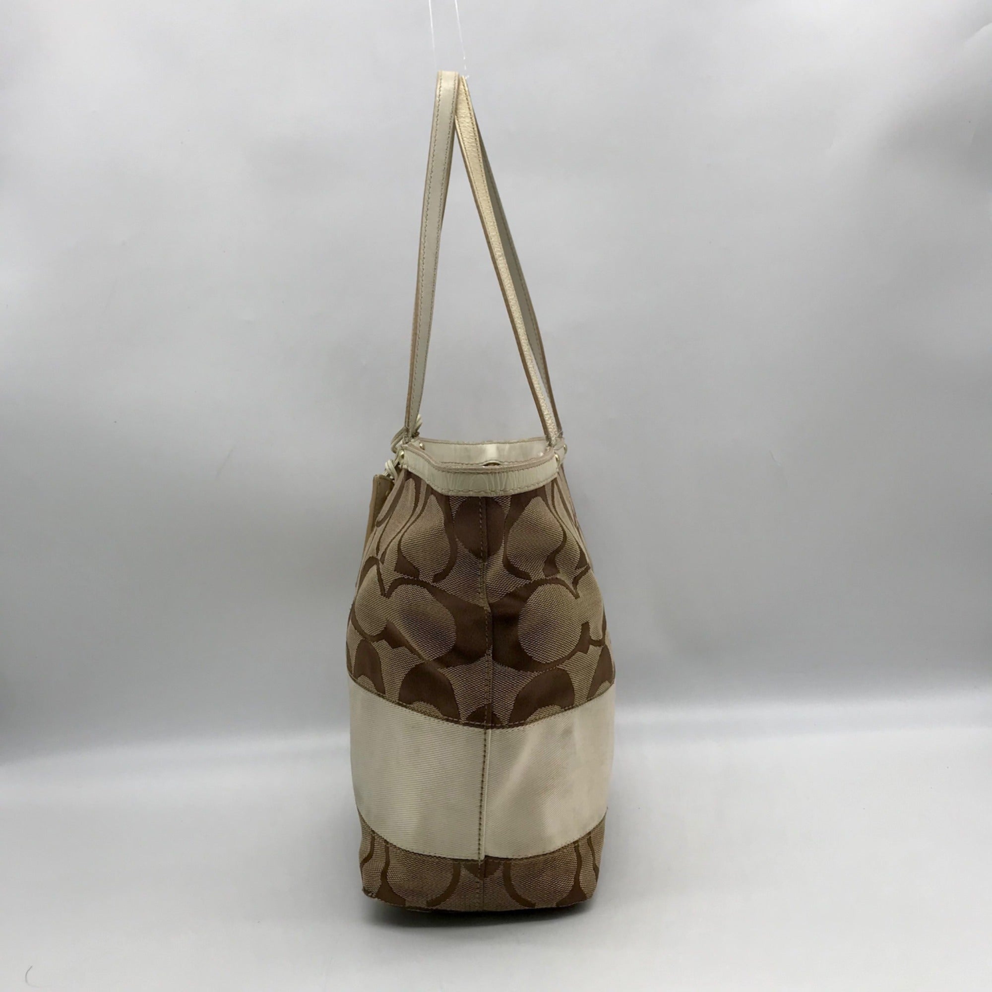 Coach Signature Jacquard Khaki &amp; Brown Stripe Tote 10124