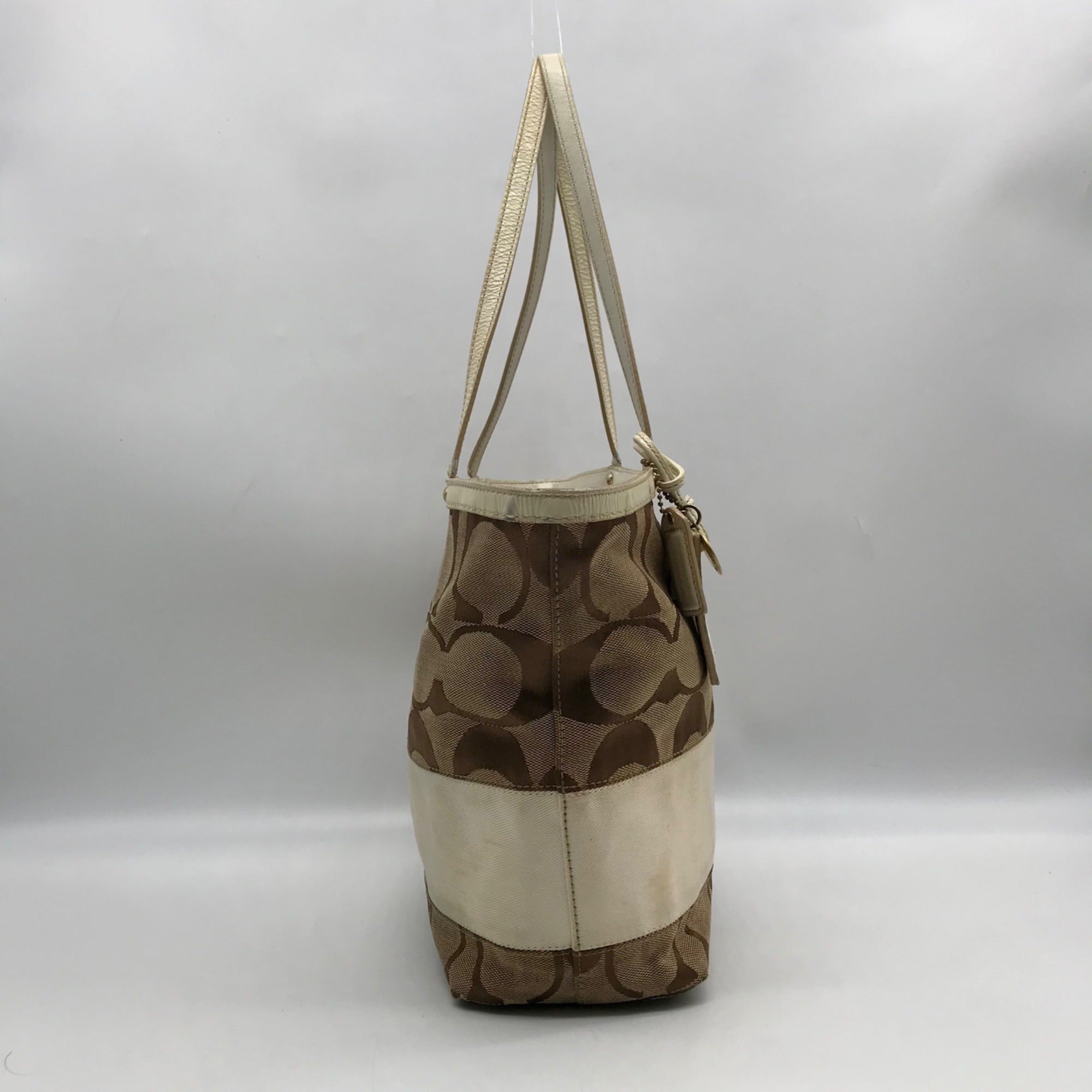 Coach Signature Jacquard Khaki &amp; Brown Stripe Tote 10124