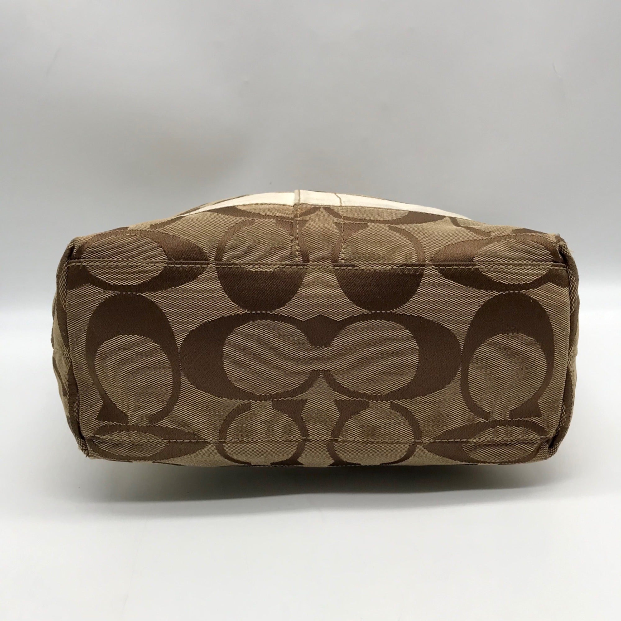 Coach Signature Jacquard Khaki &amp; Brown Stripe Tote 10124