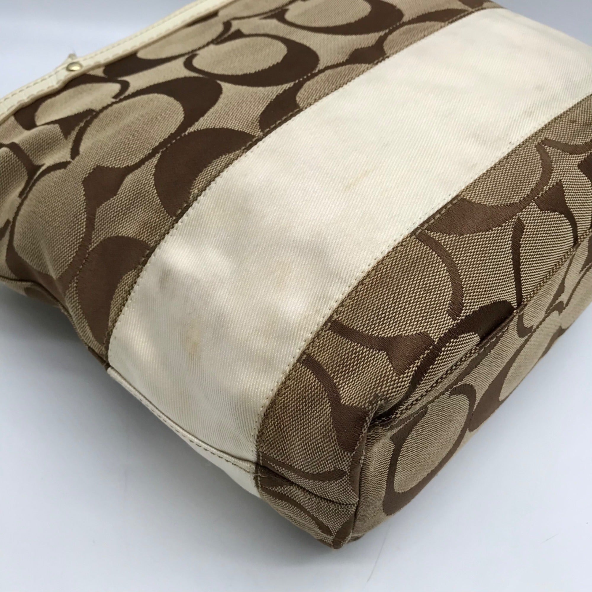Coach Signature Jacquard Khaki &amp; Brown Stripe Tote 10124