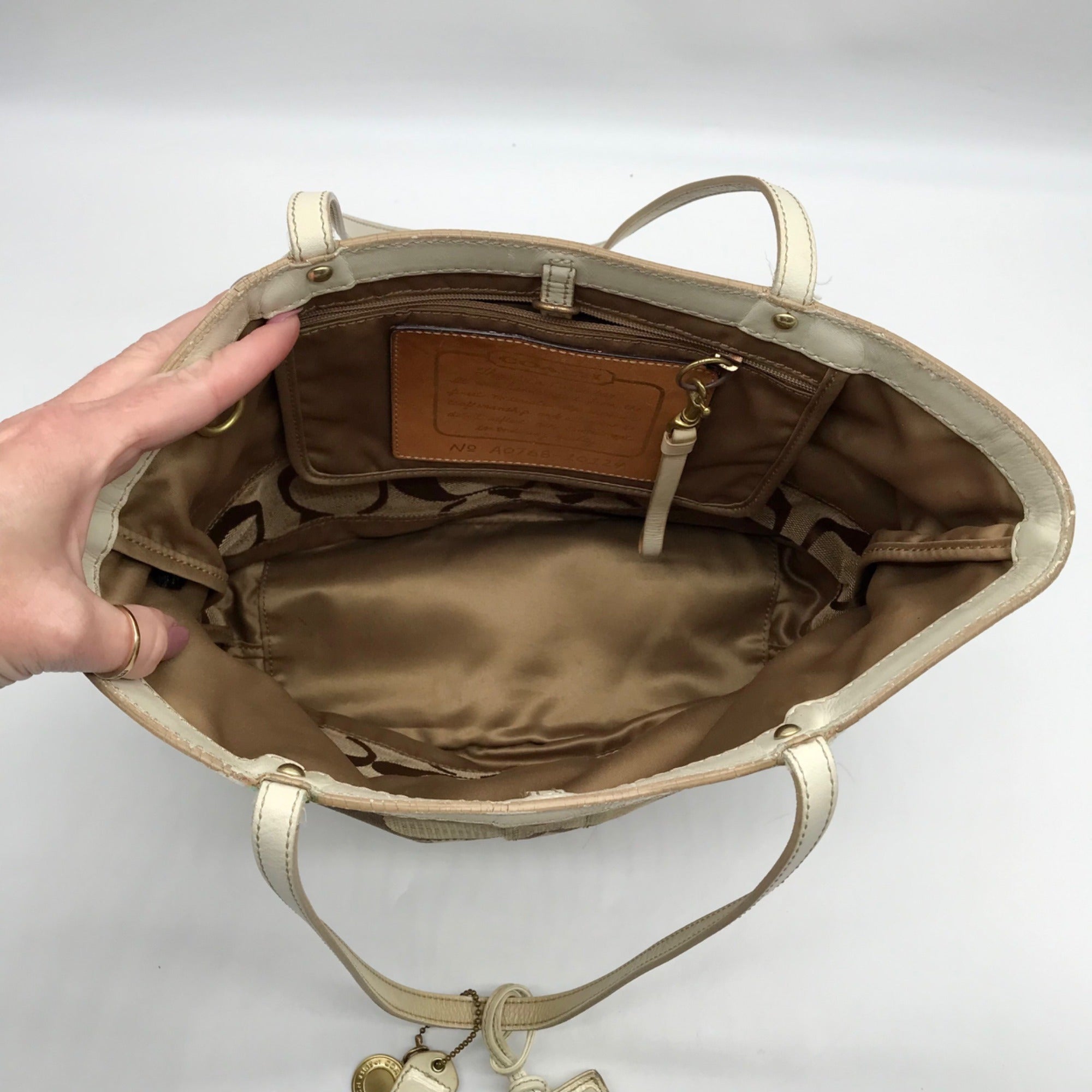 Coach Signature Jacquard Khaki &amp; Brown Stripe Tote 10124