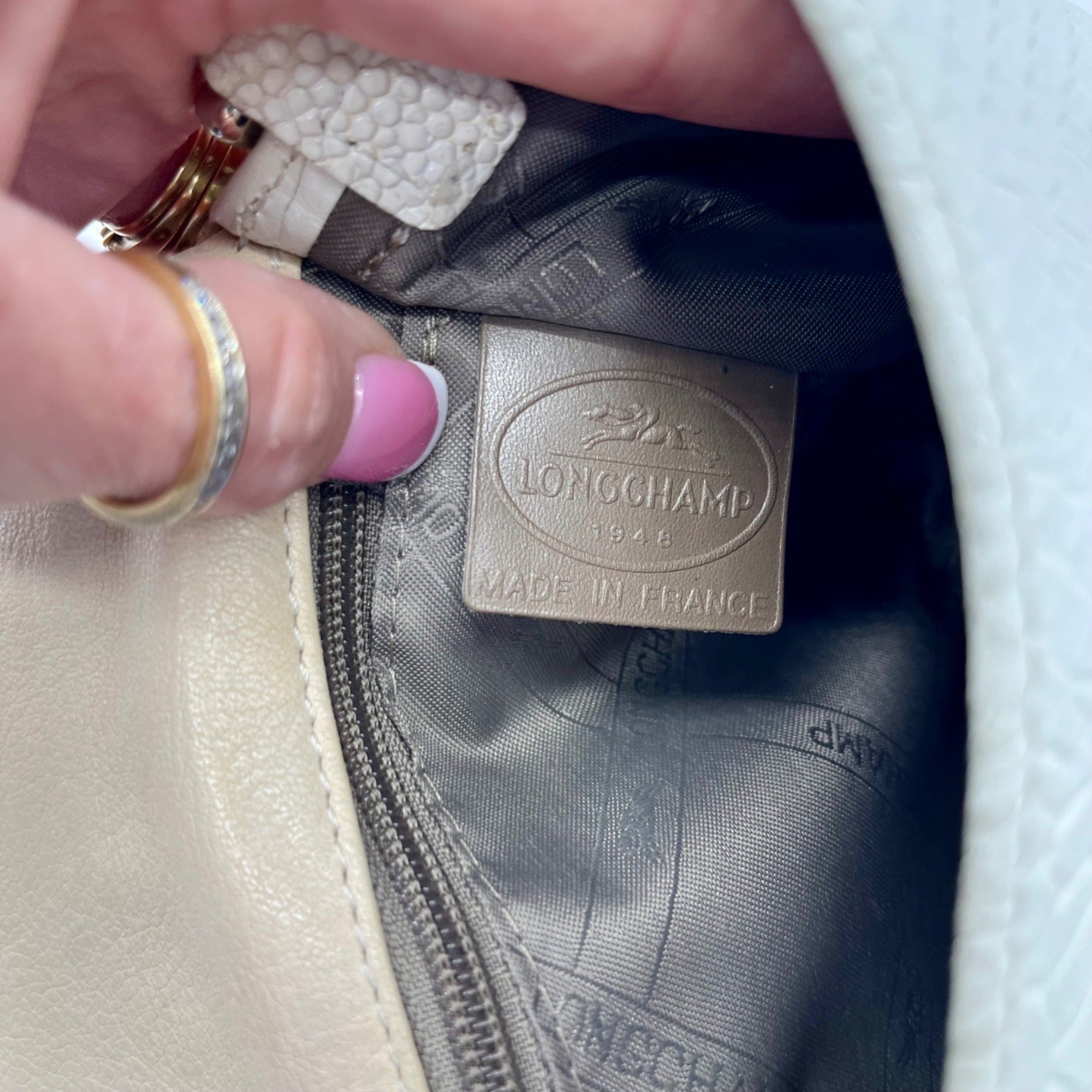 LongChamp Beige Leather Shoulder Bag