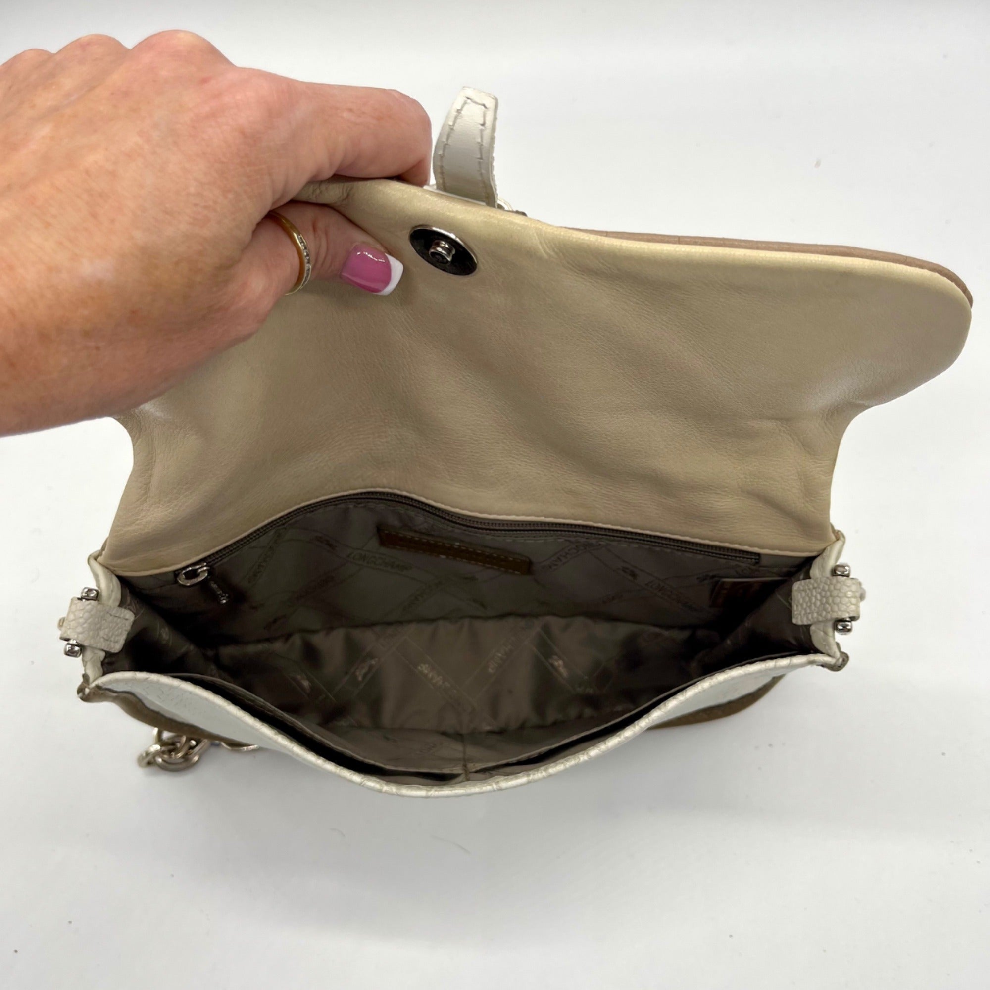 LongChamp Beige Leather Shoulder Bag