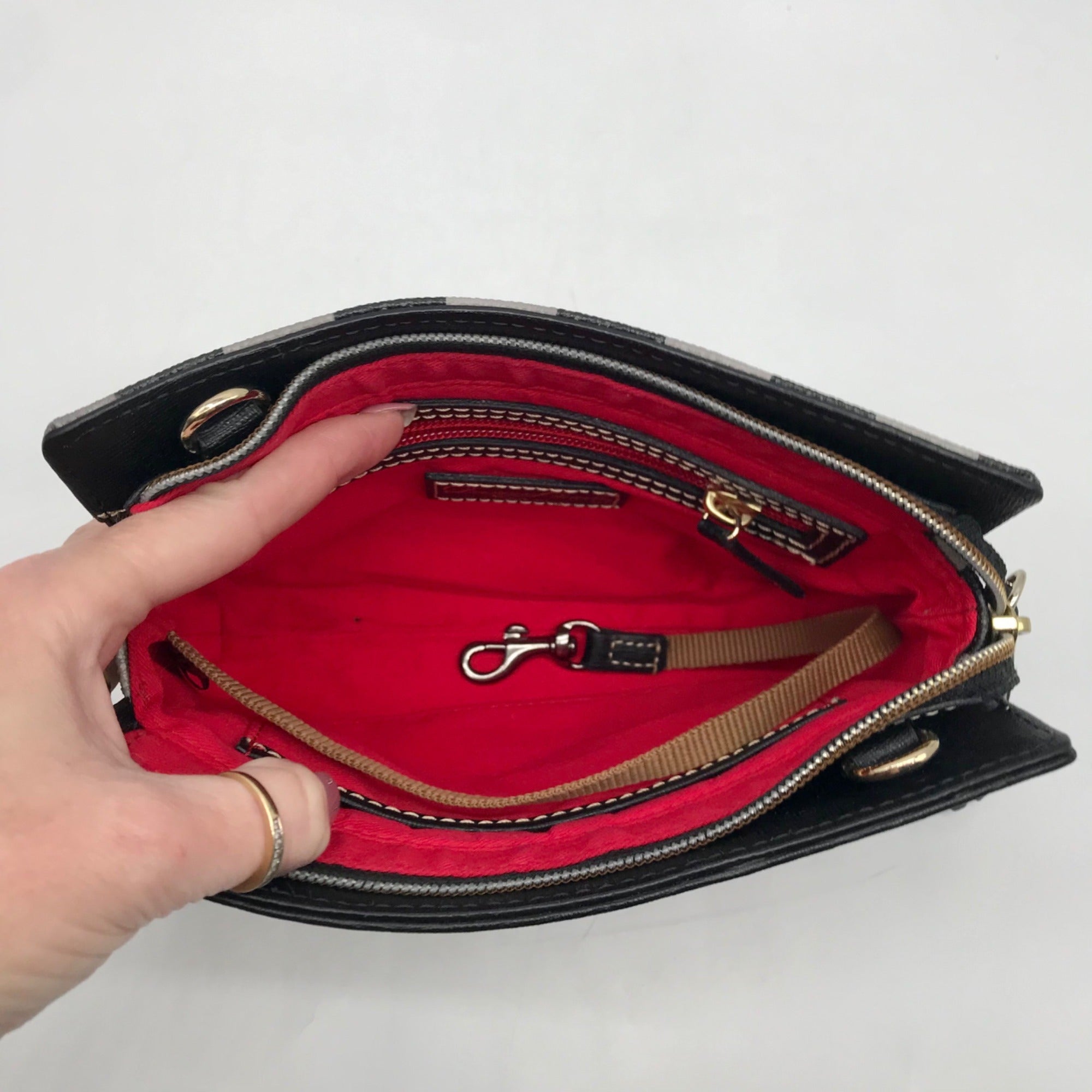 Dooney &amp; Bourke Black &amp; White Pebble Grain Kenzie Plaid Crossbody Bag