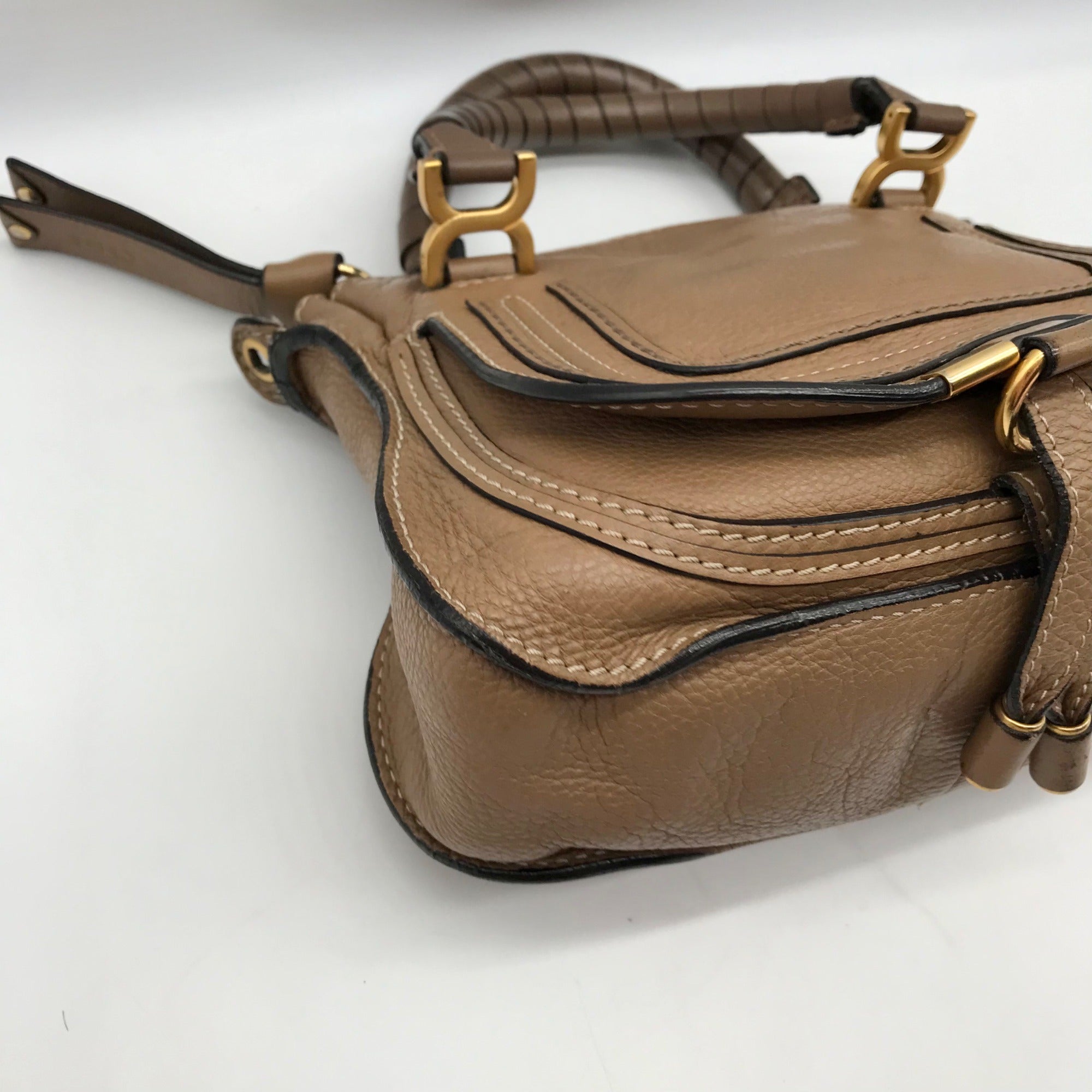 Chloe Brown Leather Marcie Double Carry Crossbody Bag