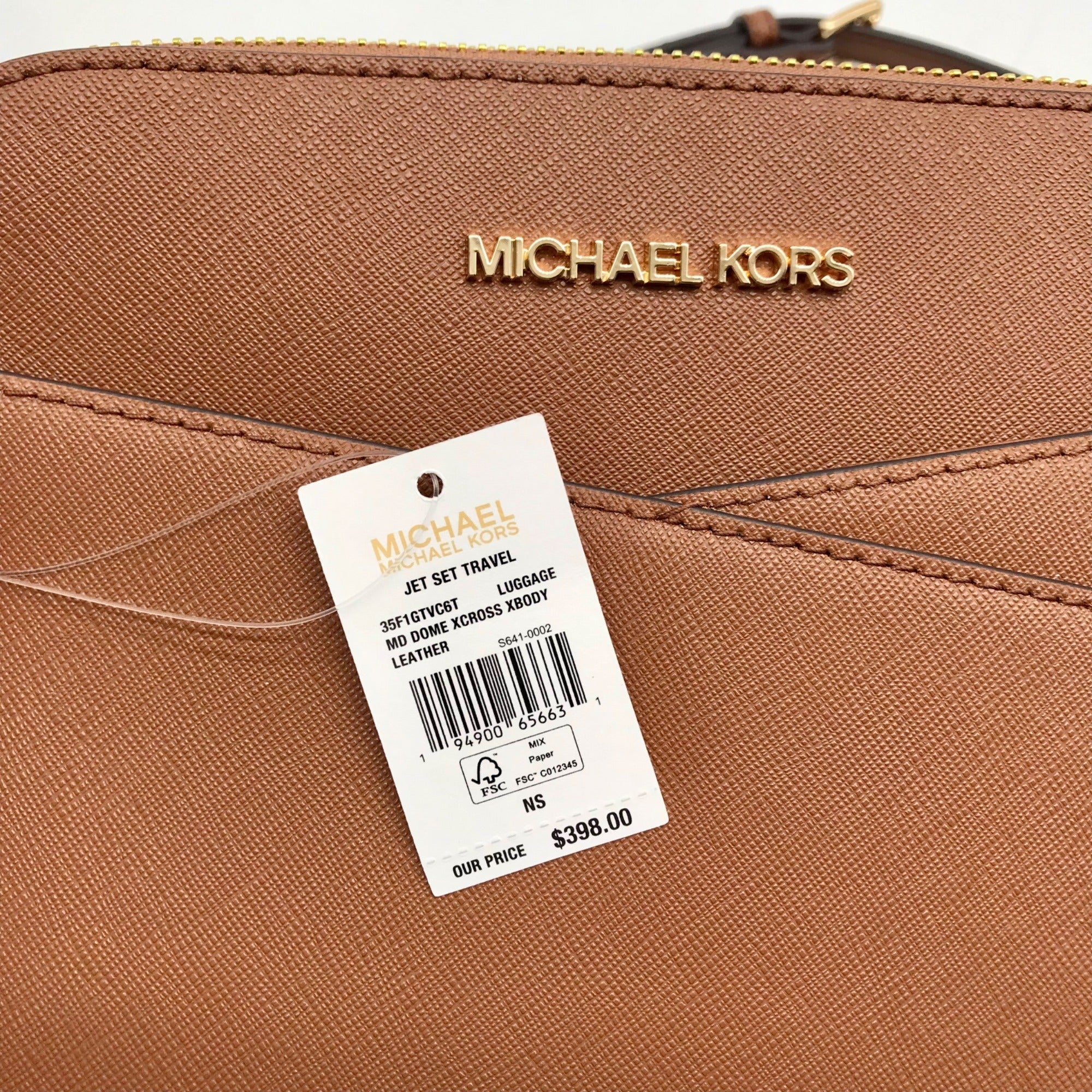 Michael Kors Luggage Brown Saffiano Leather Jet Set Travel Dome Crossbody Bag