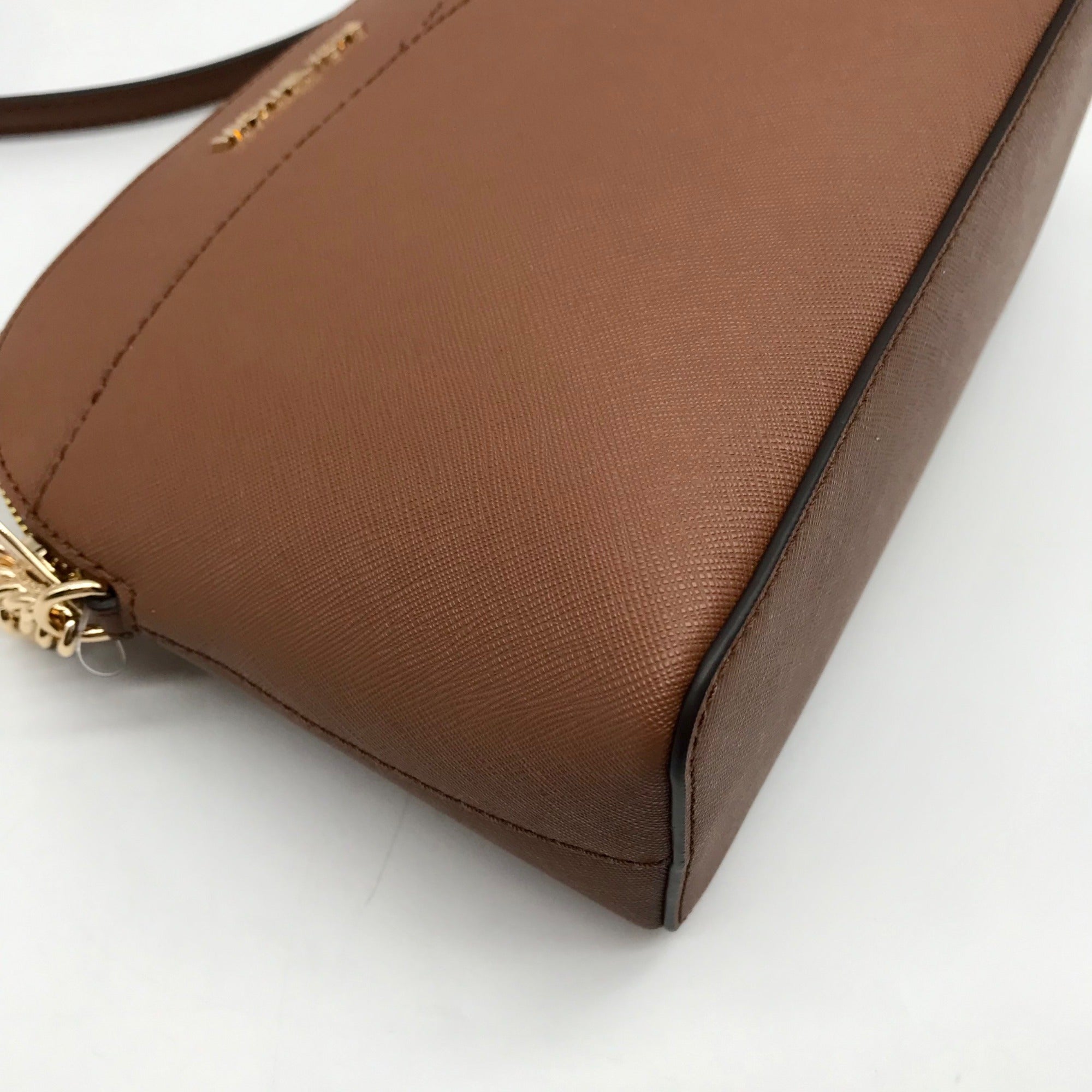 Michael Kors Luggage Brown Saffiano Leather Jet Set Travel Dome Crossbody Bag