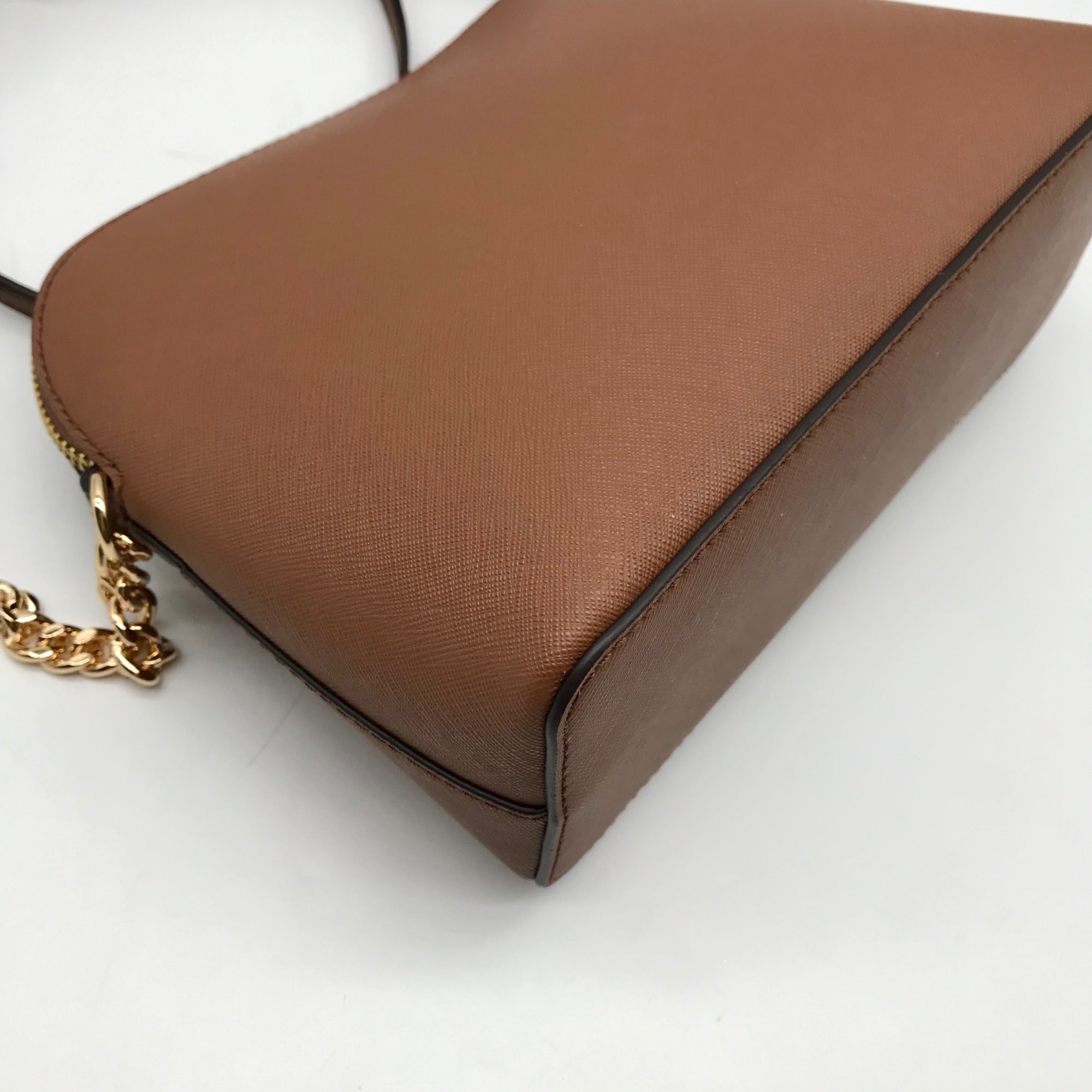 Michael Kors Luggage Brown Saffiano Leather Jet Set Travel Dome Crossbody Bag